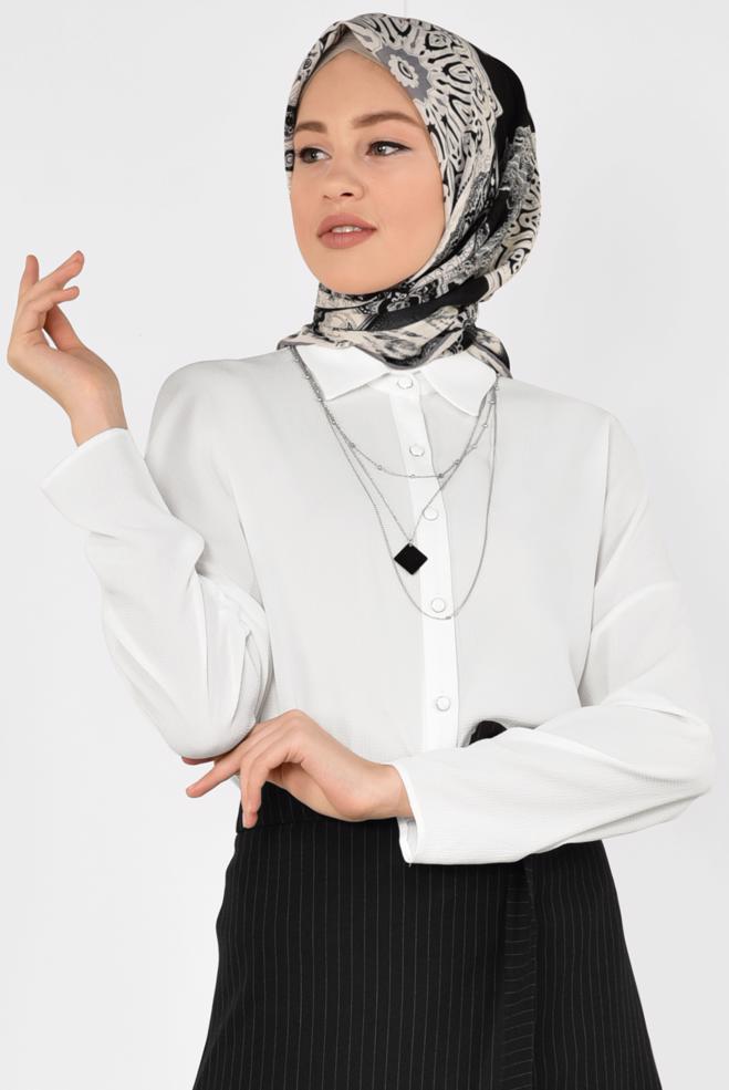 Tesettür giyim  ÖNDEN DÜĞMELİ KLASİK BLUZ 4887	 - ALVİNA
