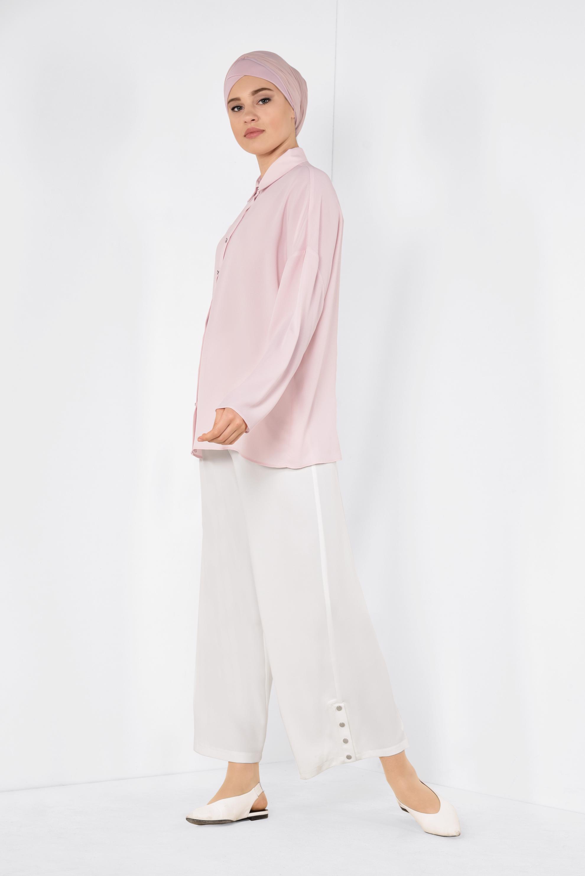 Tesettür giyim PUDRA ÖNDEN DÜĞMELİ KLASİK BLUZ 4887	