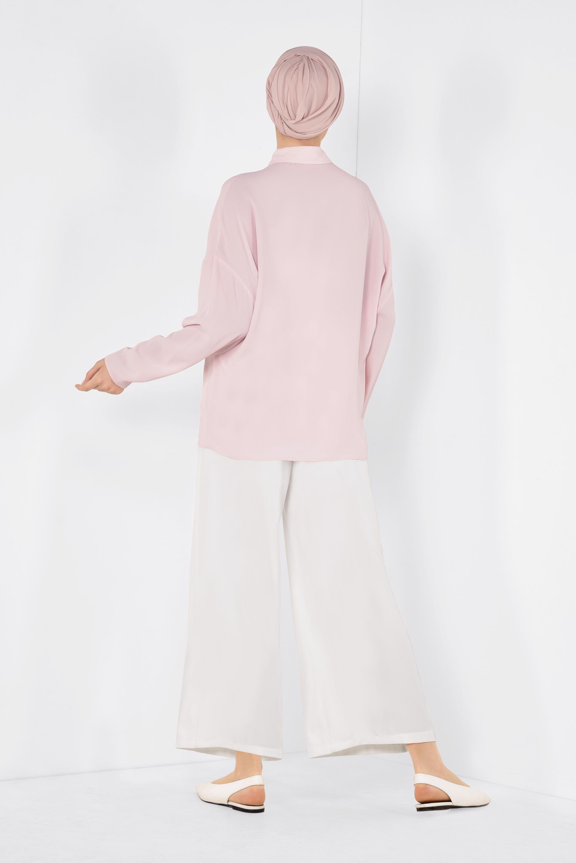 Tesettür giyim PUDRA ÖNDEN DÜĞMELİ KLASİK BLUZ 4887	