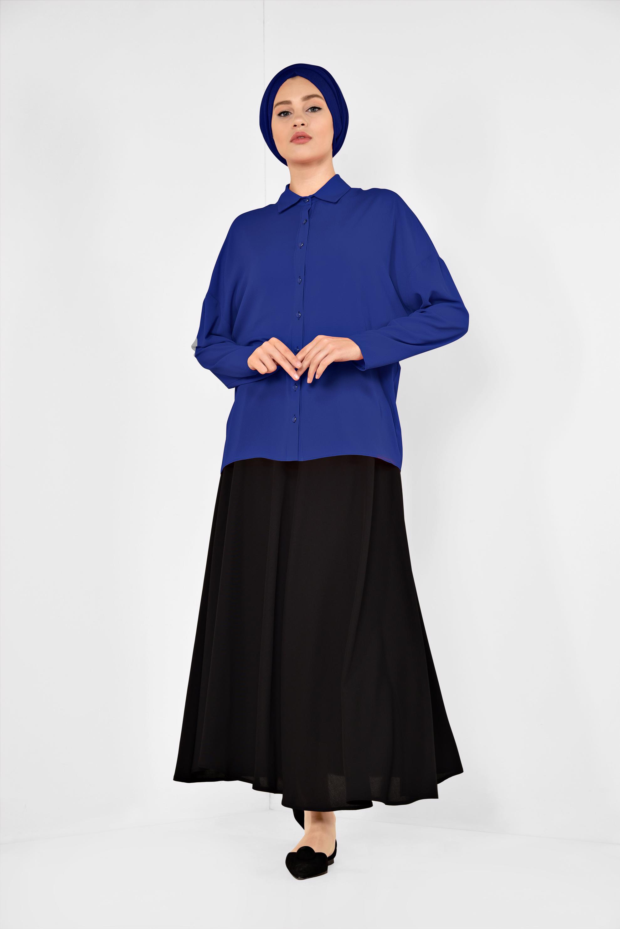 Tesettür giyim LACİVERT ÖNDEN DÜĞMELİ KLASİK BLUZ 4887	