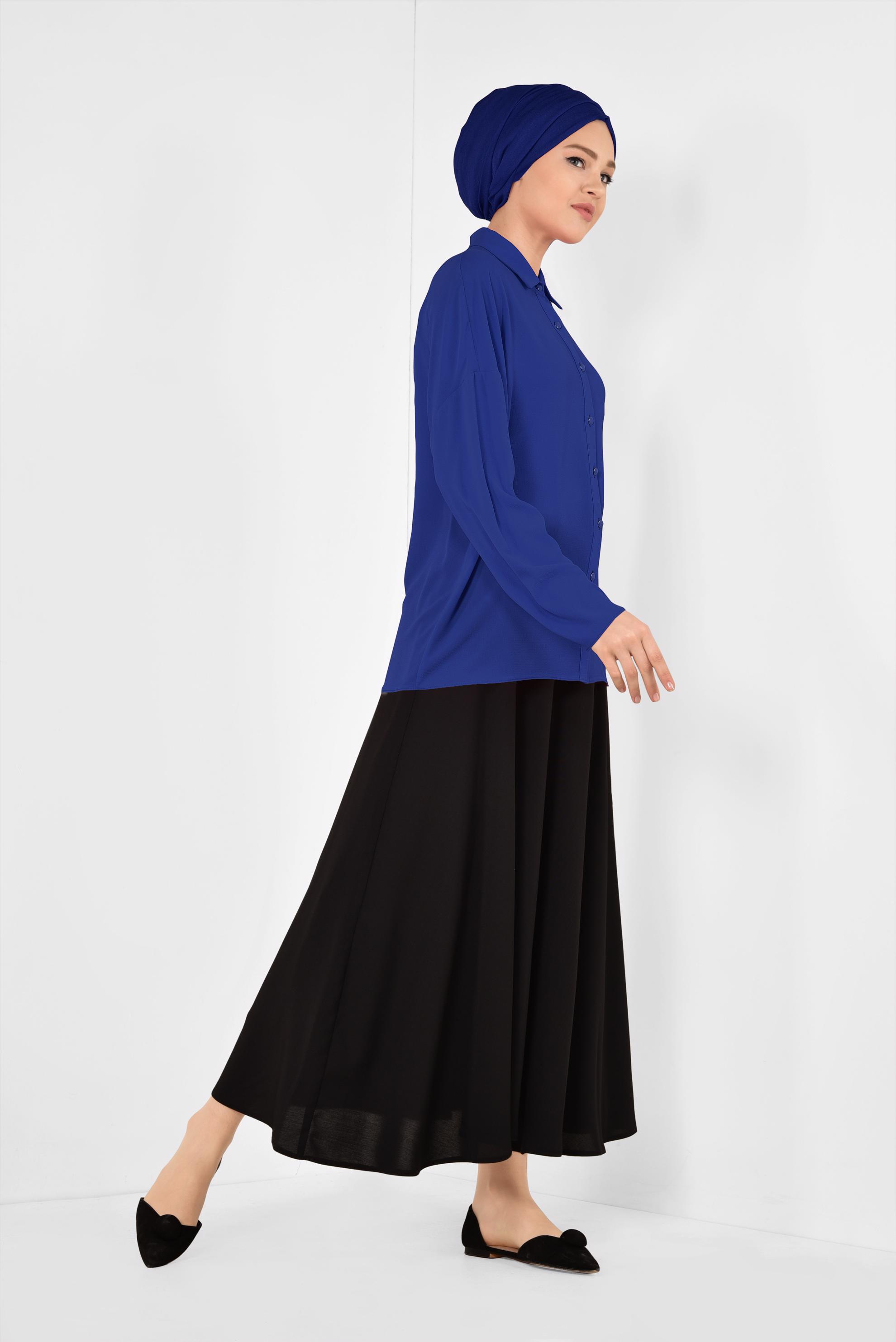 Tesettür giyim LACİVERT ÖNDEN DÜĞMELİ KLASİK BLUZ 4887	