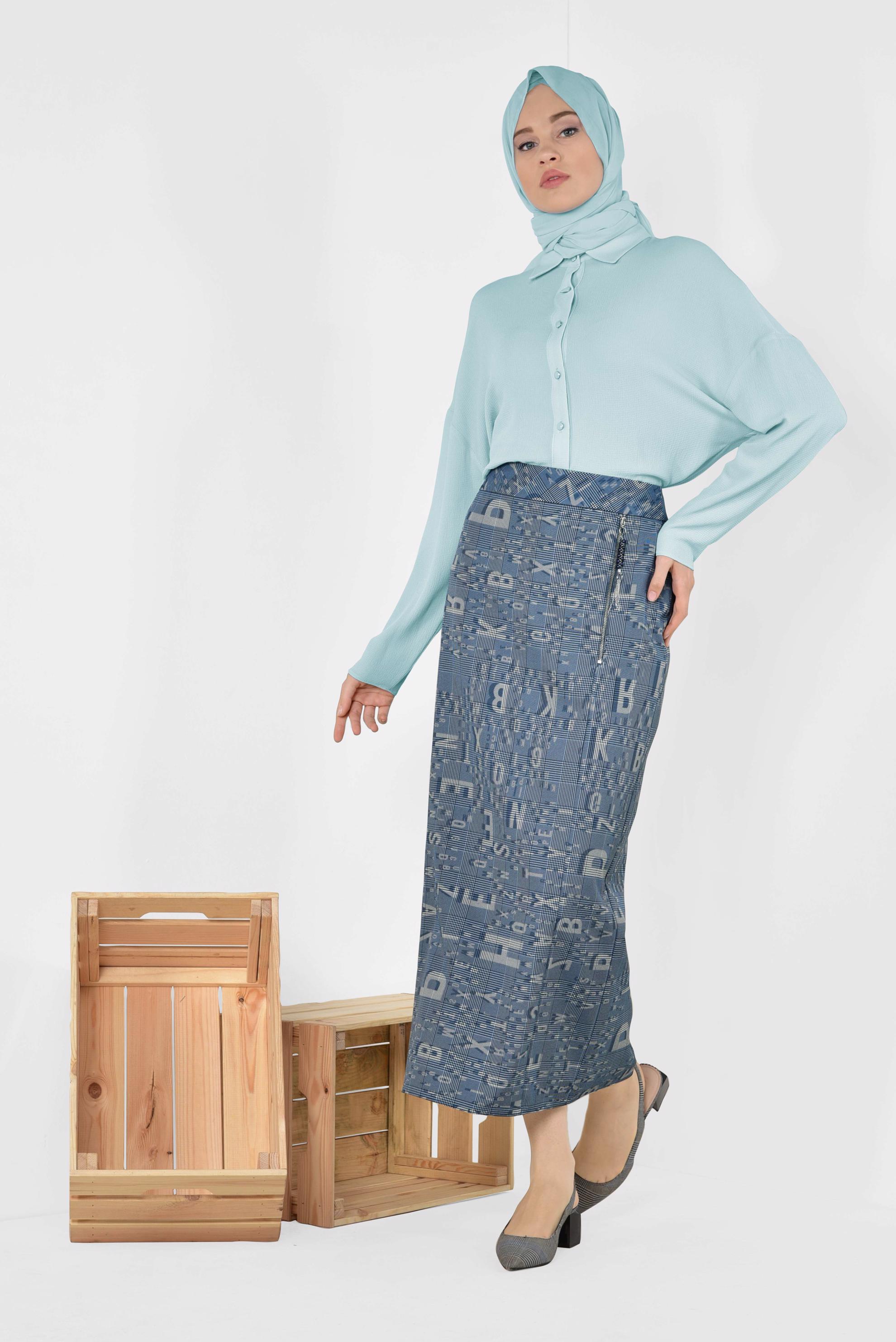 Tesettür giyim YEŞİL ÖNDEN DÜĞMELİ KLASİK BLUZ 4887	