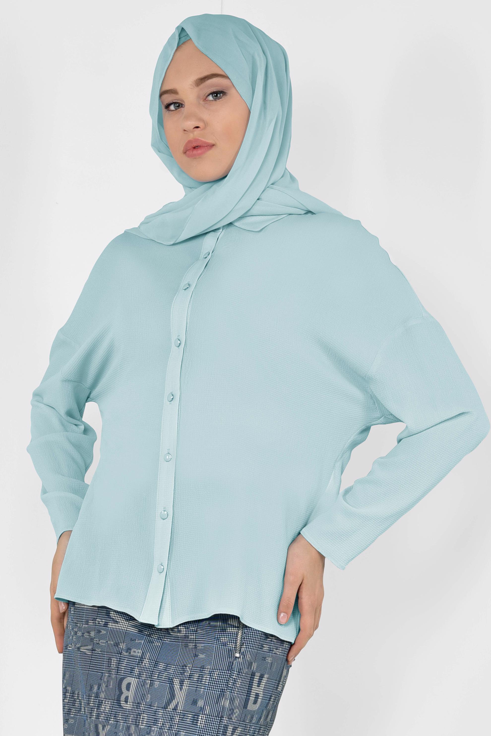 Tesettür giyim YEŞİL ÖNDEN DÜĞMELİ KLASİK BLUZ 4887	