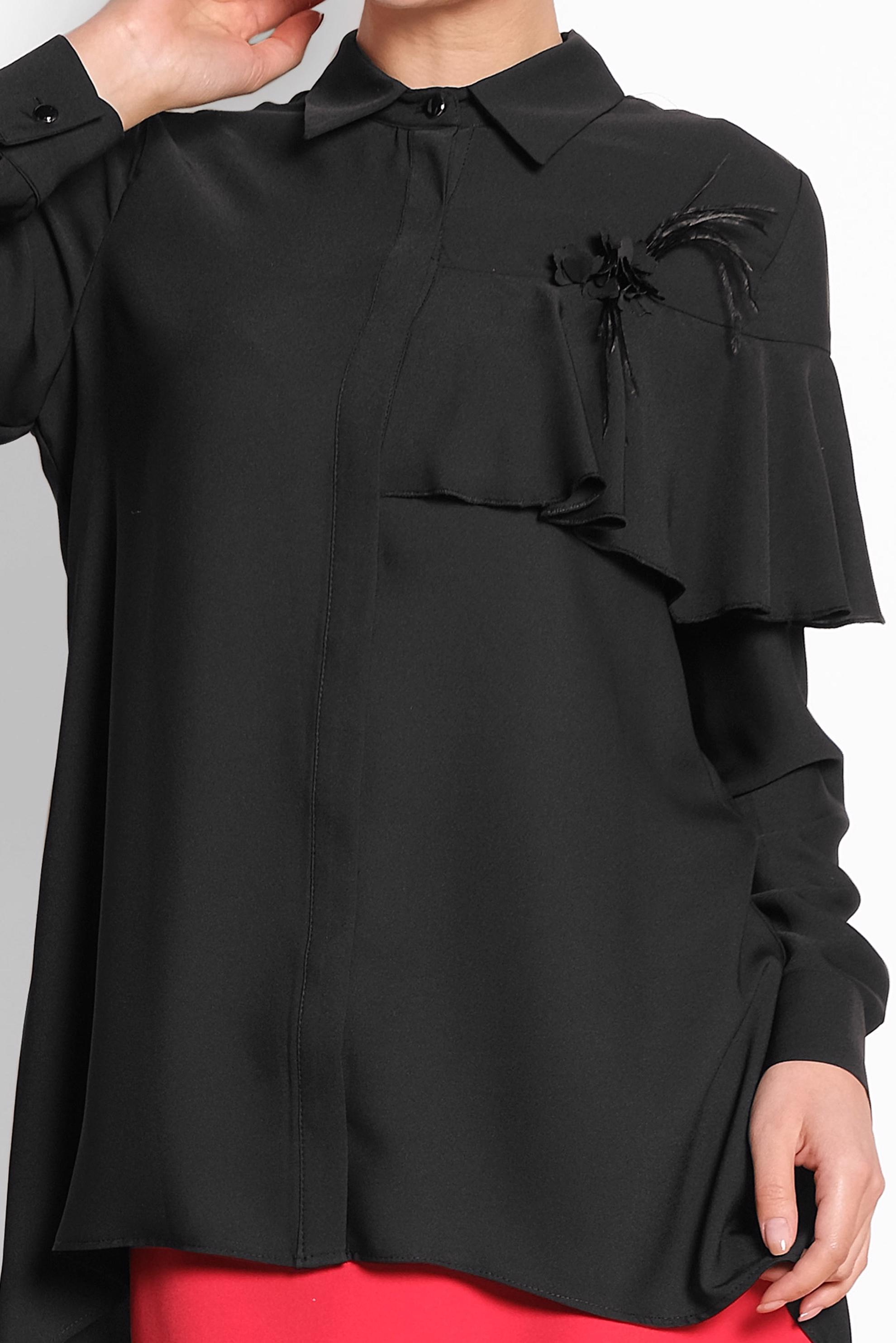 Tesettür giyim SİYAH VOLAN DETAYLI BLUZ 4917