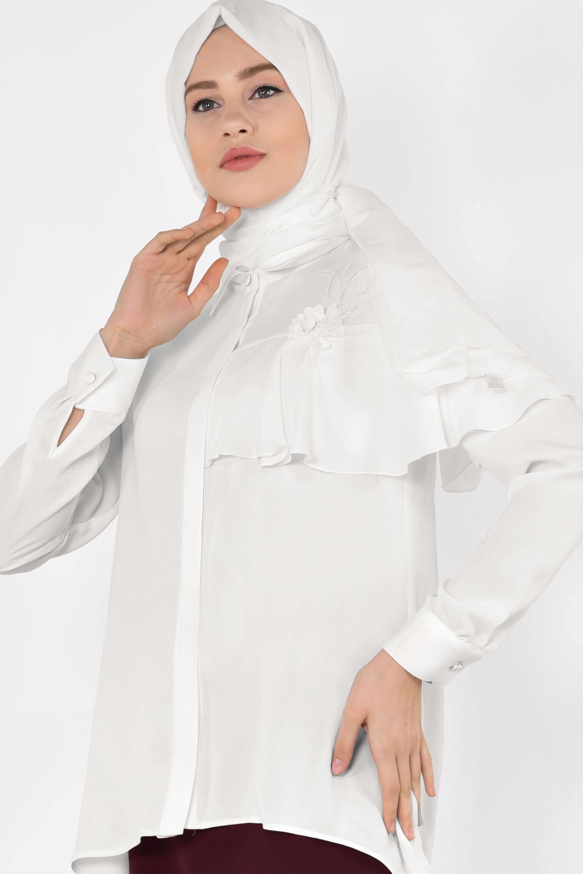 Hijab clothing WHITE FRILL DETAIL BLOUSE 4917 