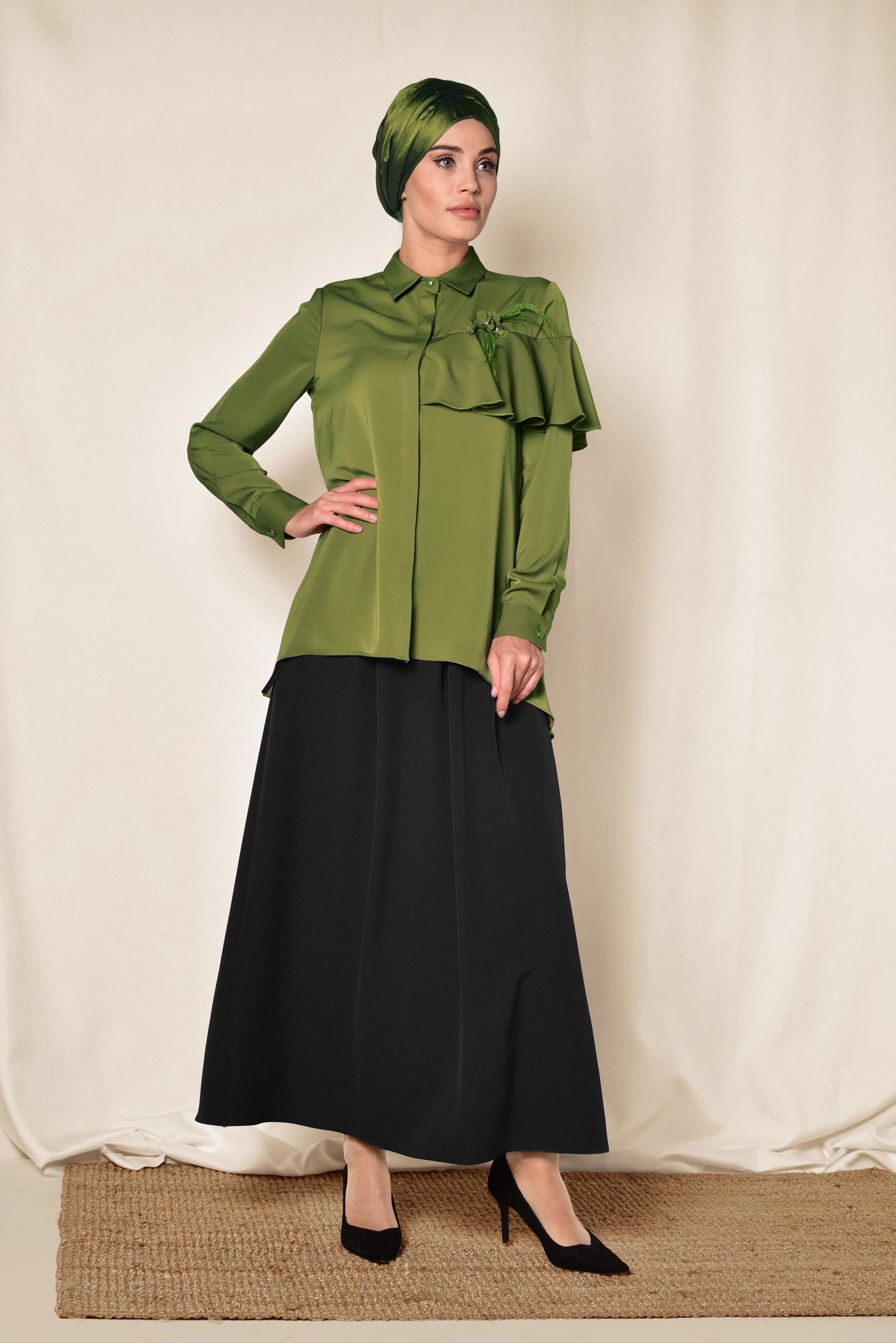 Hijab clothing KHAKI FRILL DETAIL BLOUSE 4917 