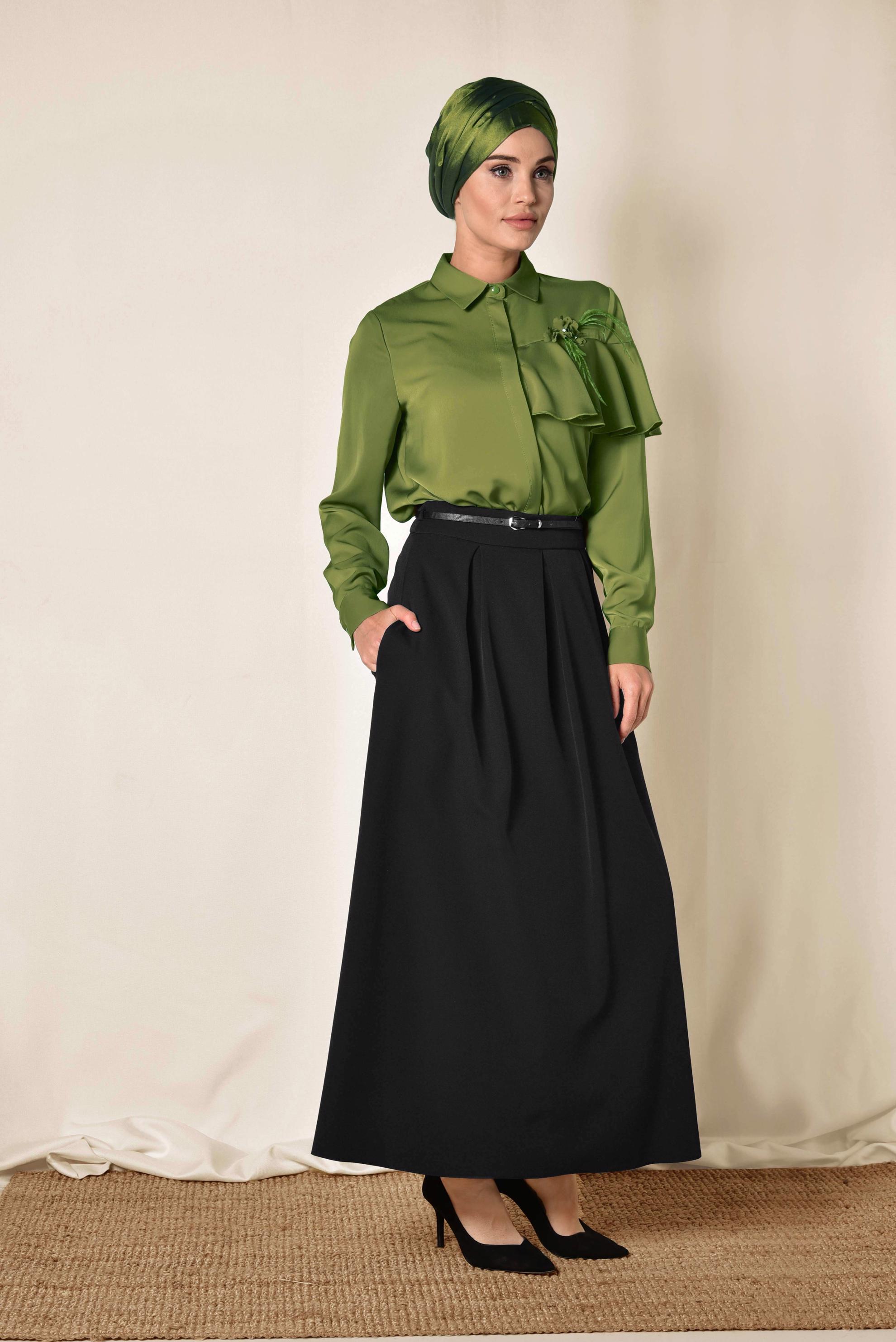 Hijab clothing KHAKI FRILL DETAIL BLOUSE 4917 