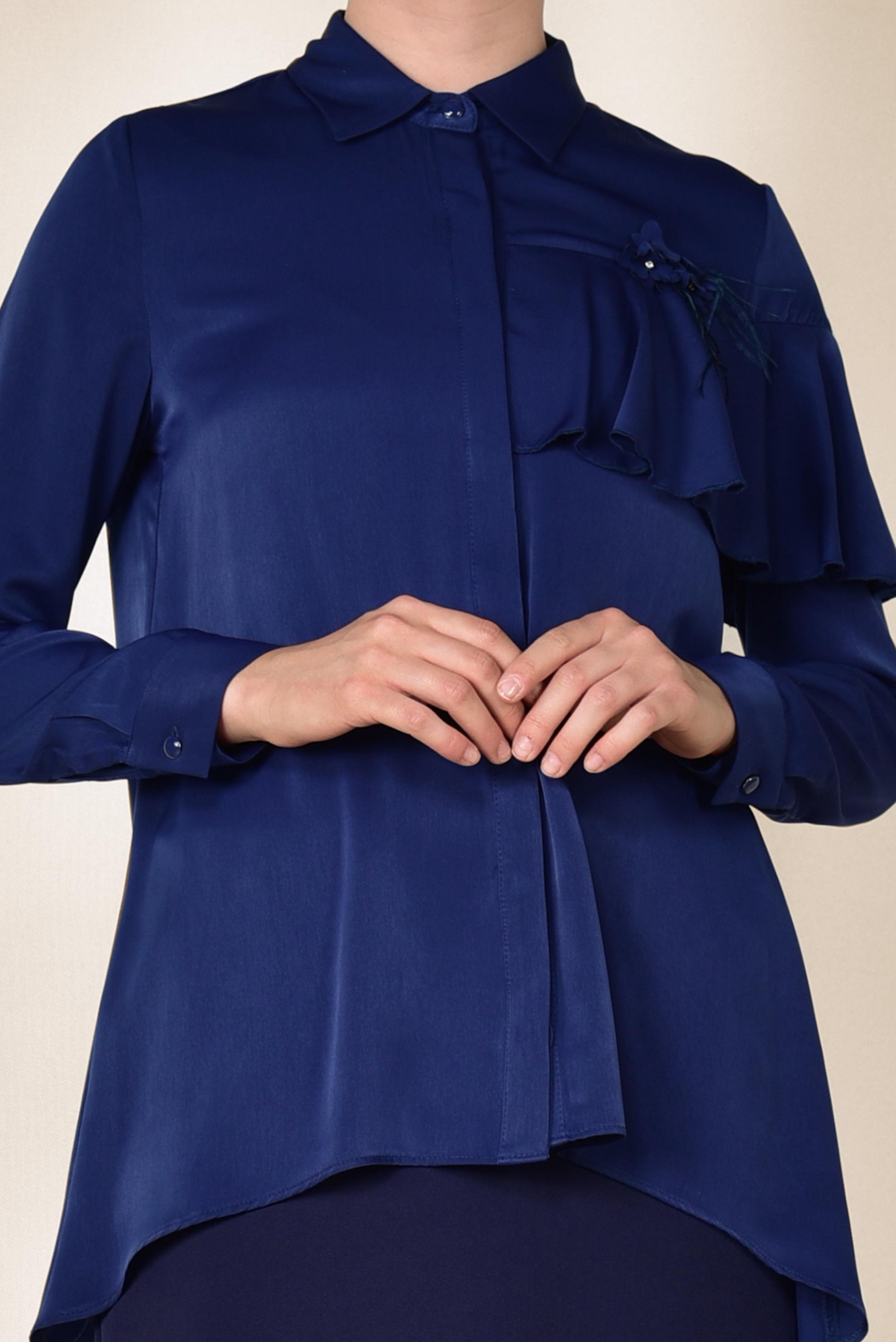 Tesettür giyim LACİVERT VOLAN DETAYLI BLUZ 4917