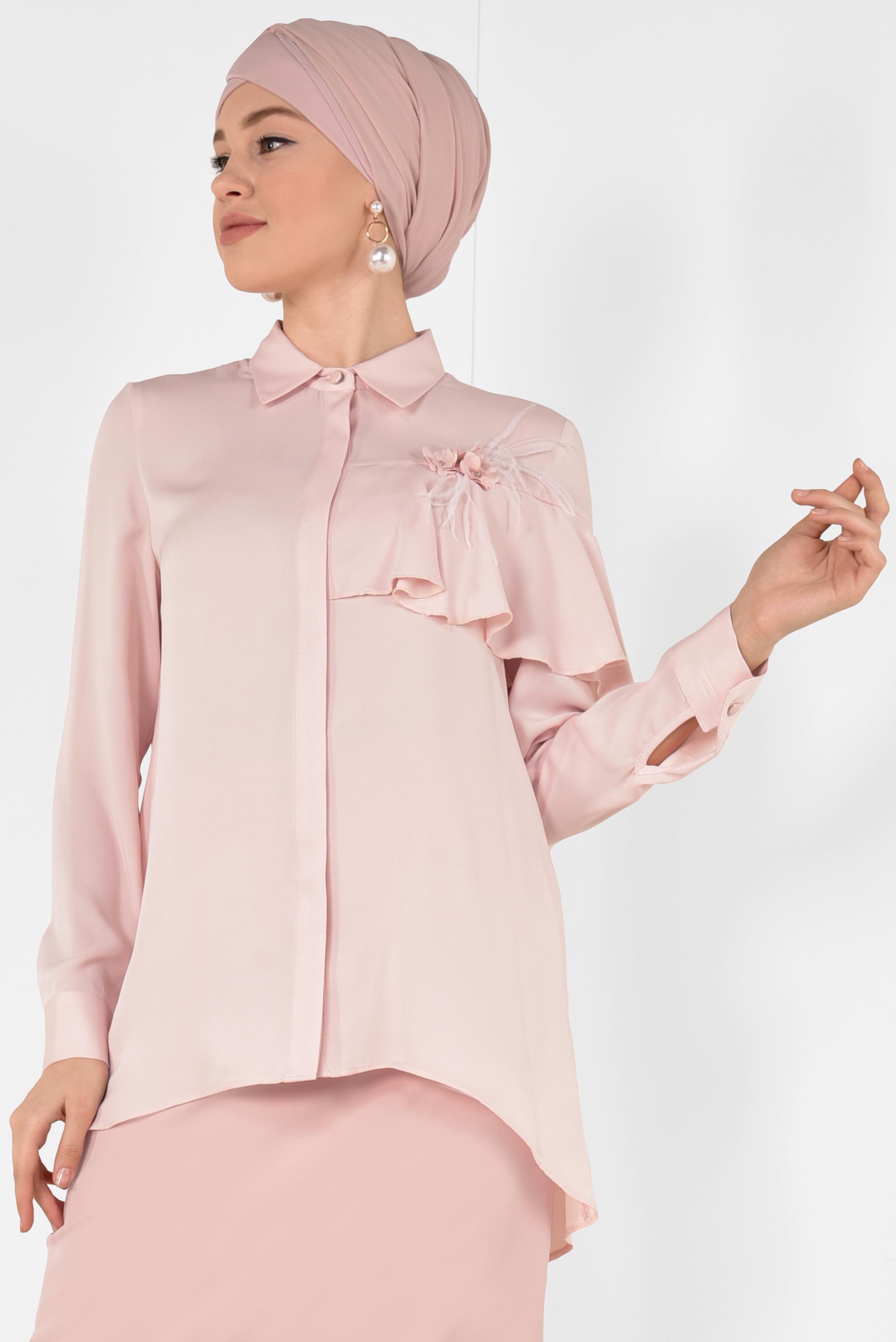 Tesettür giyim PUDRA VOLAN DETAYLI BLUZ 4917