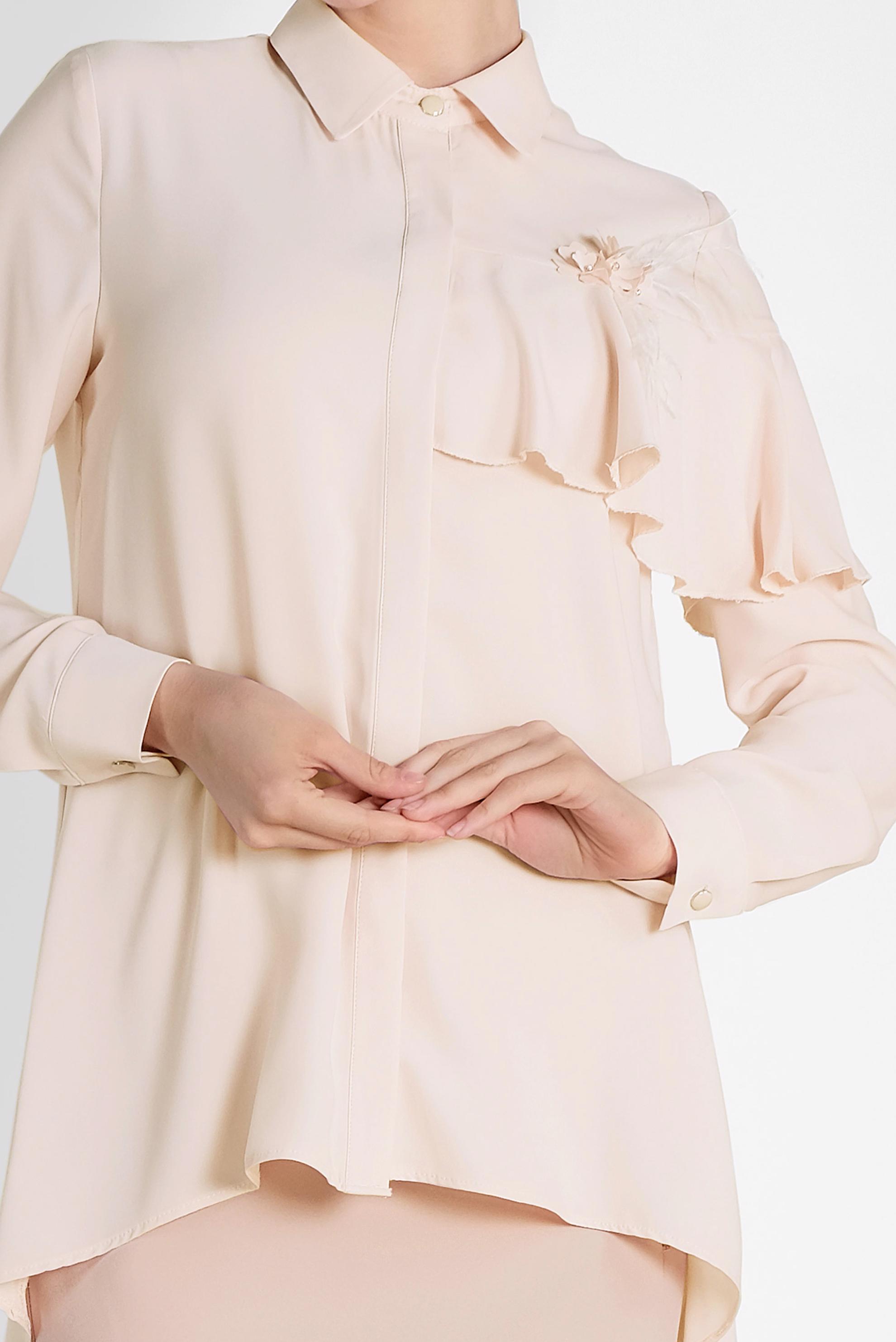 Tesettür giyim EKRU VOLAN DETAYLI BLUZ 4917