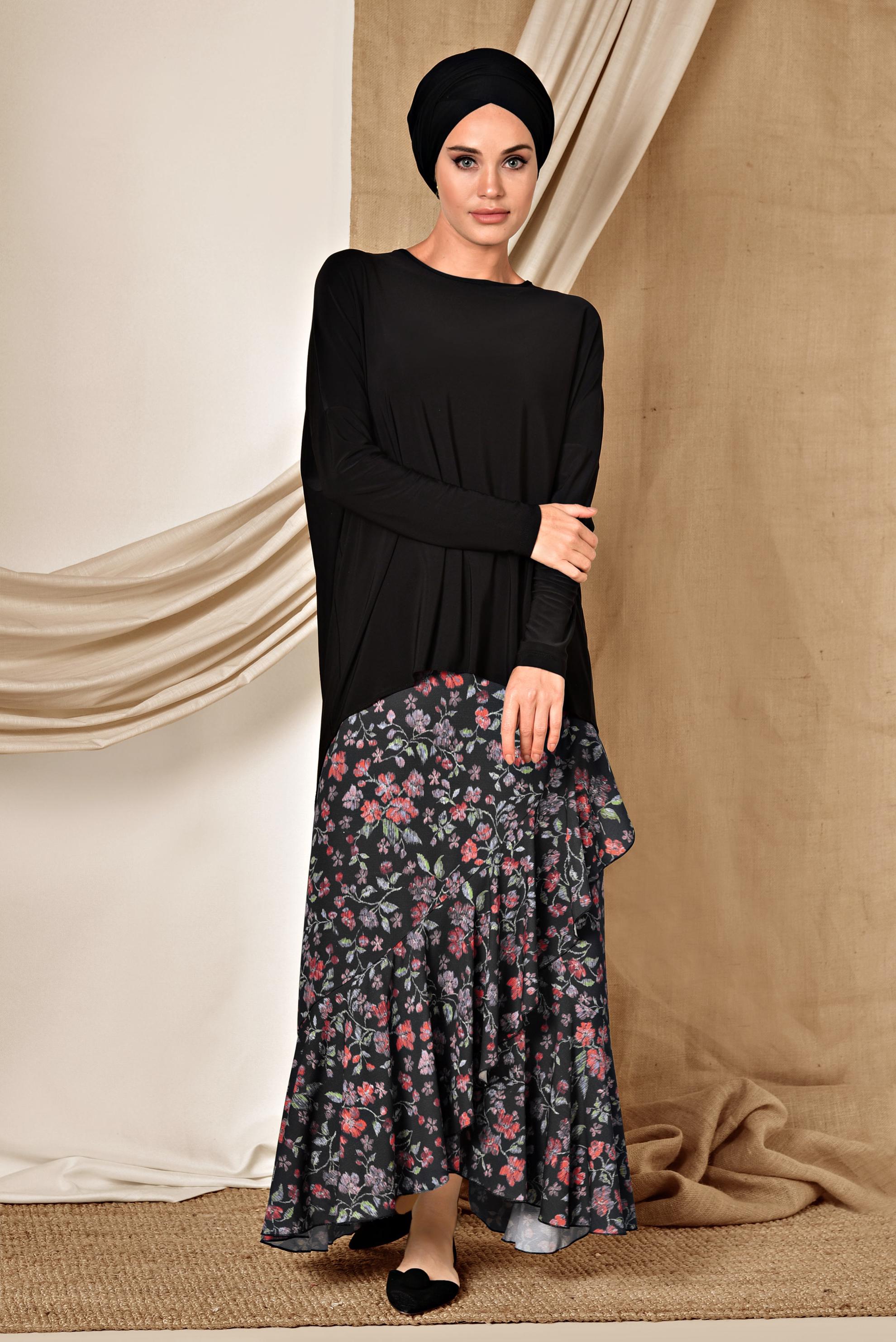 Tesettür giyim SİYAH ASİMETRİK KESİM BLUZ 4919