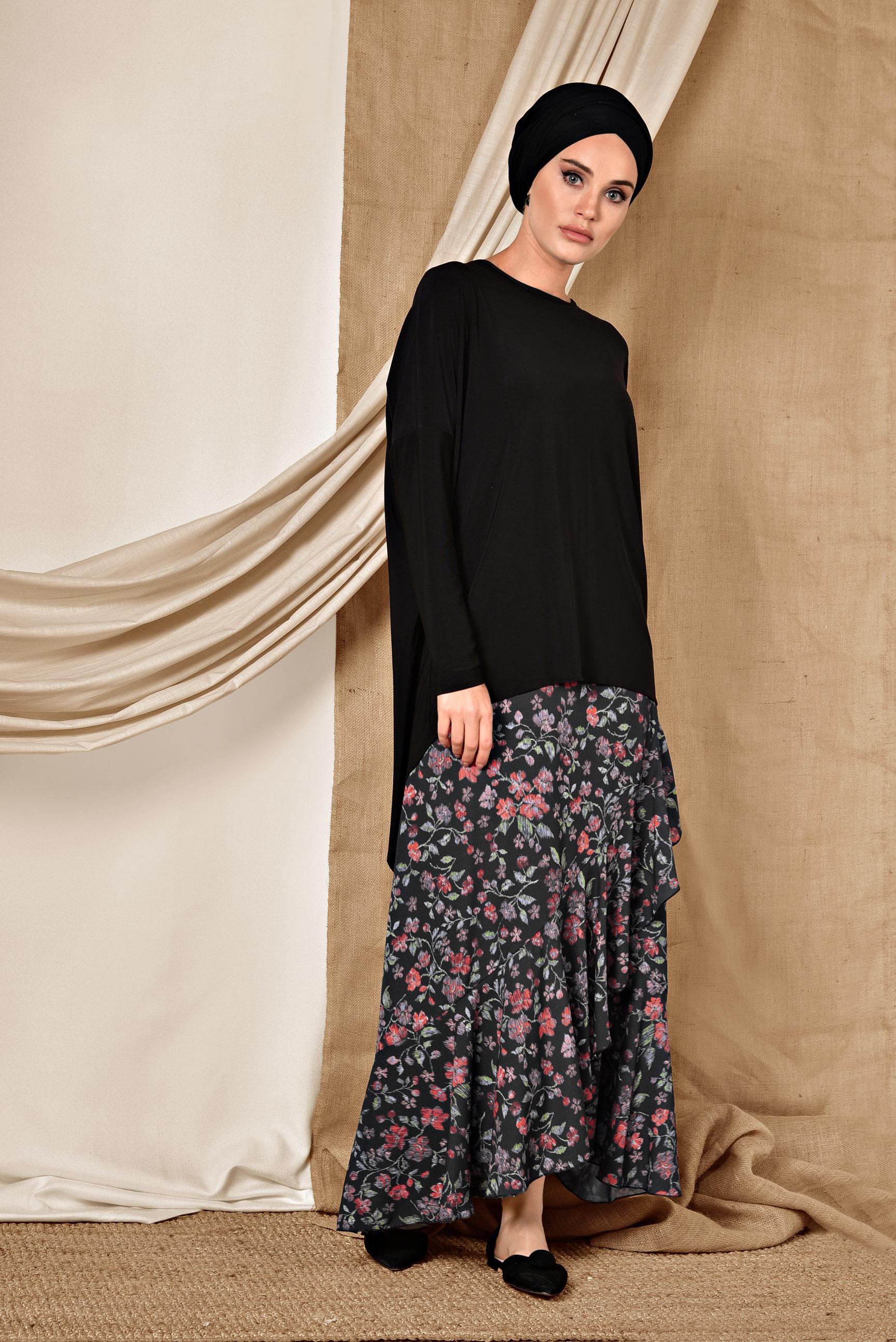 Tesettür giyim SİYAH ASİMETRİK KESİM BLUZ 4919