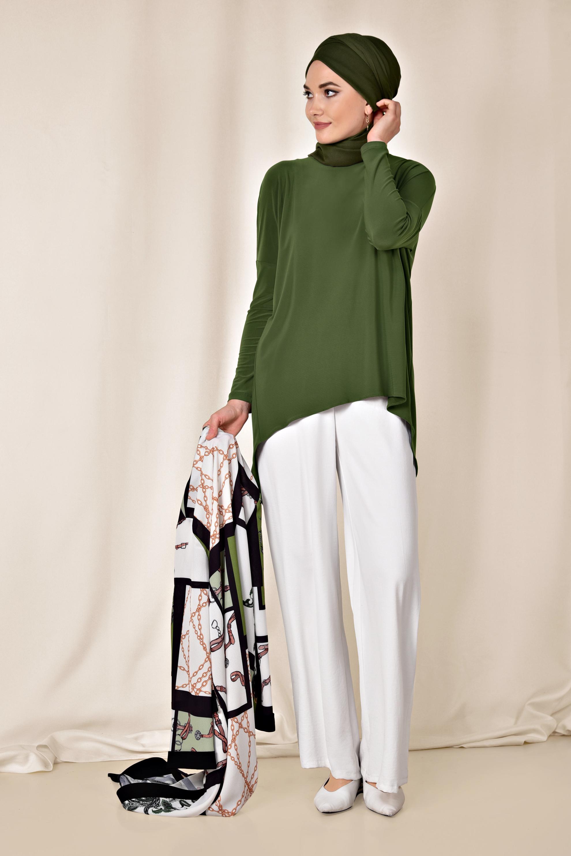 Hijab clothing KHAKI ASYMMETRIC CUT BLOUSE 4919 
