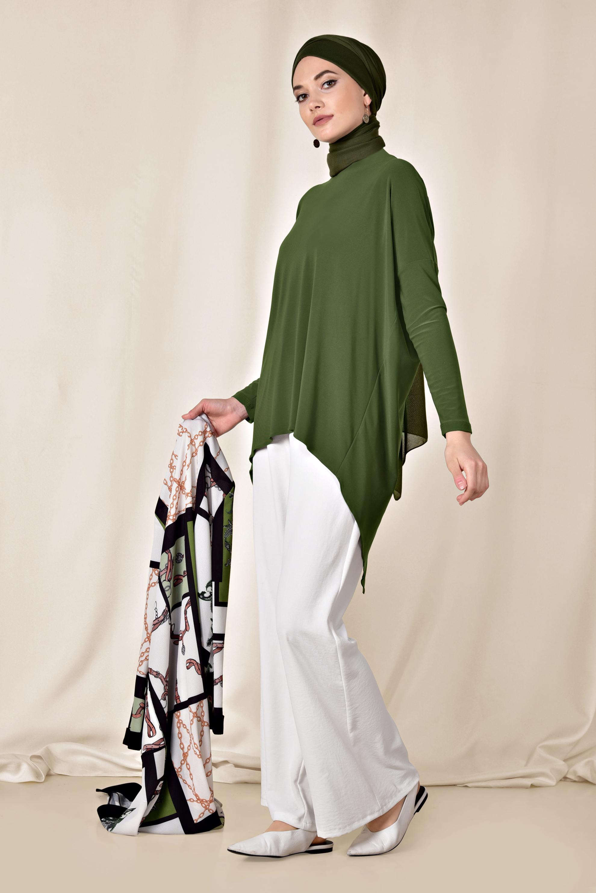 Hijab clothing KHAKI ASYMMETRIC CUT BLOUSE 4919 