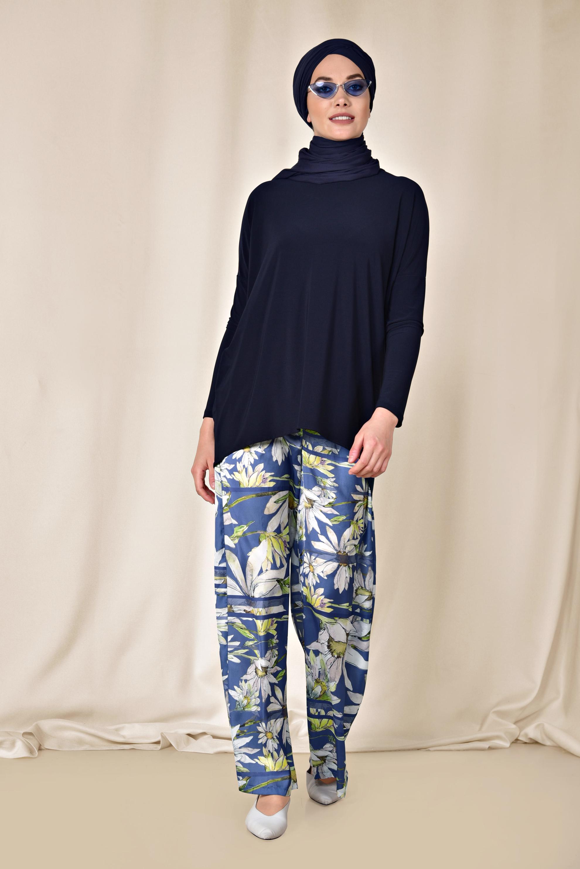 Hijab clothing NAVY BLUE ASYMMETRIC CUT BLOUSE 4919 