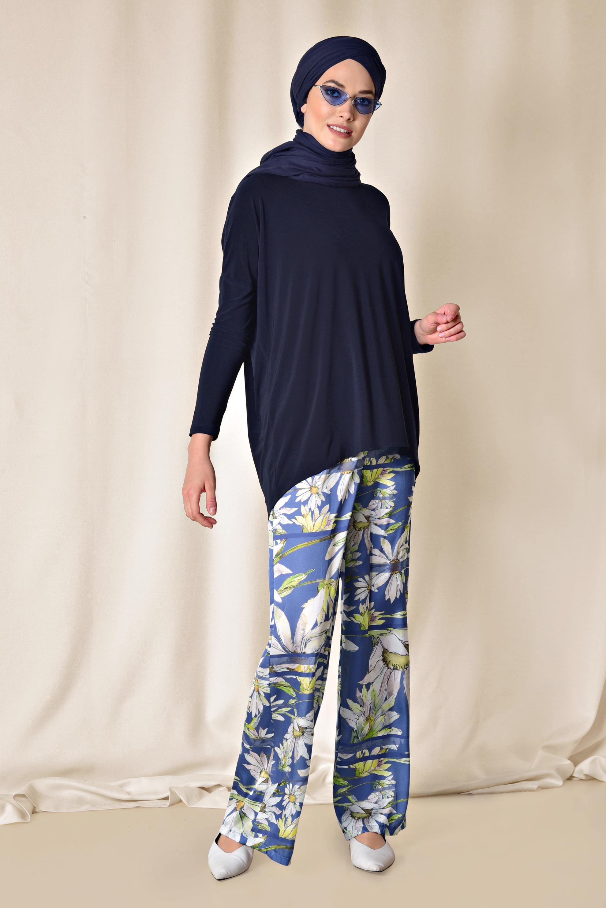 Hijab clothing NAVY BLUE ASYMMETRIC CUT BLOUSE 4919 