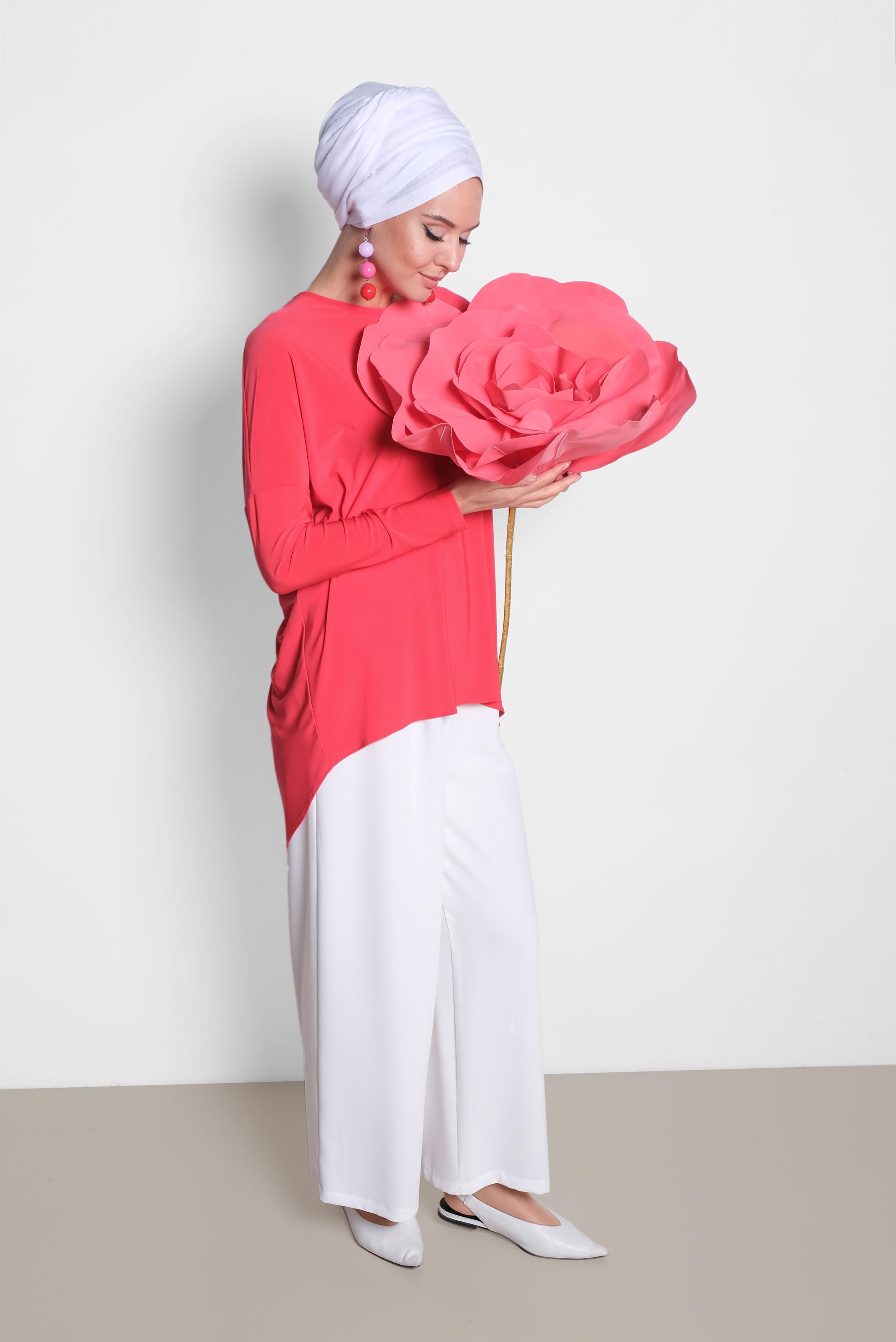 Tesettür giyim MERCAN ASİMETRİK KESİM BLUZ 4919