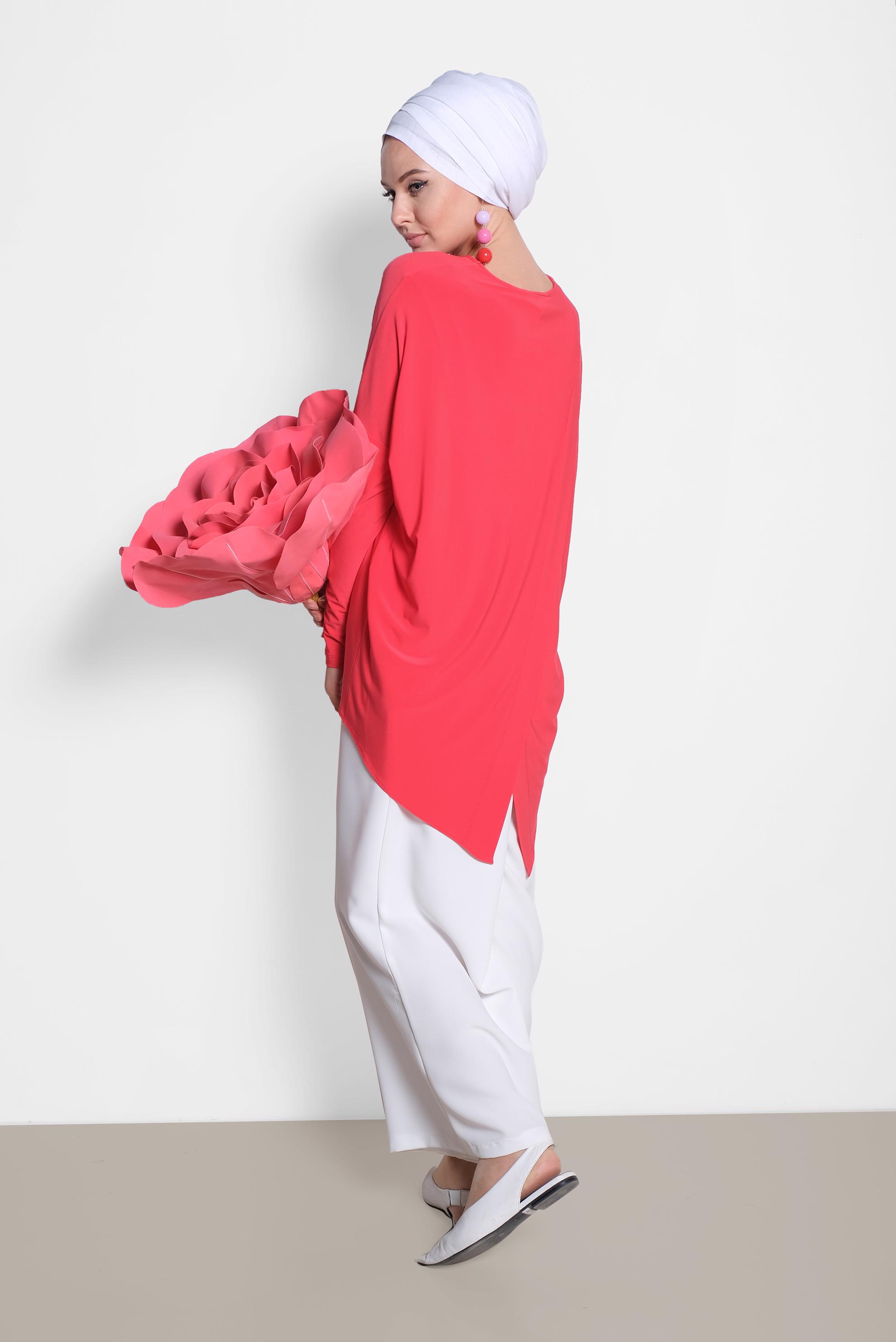 Tesettür giyim MERCAN ASİMETRİK KESİM BLUZ 4919