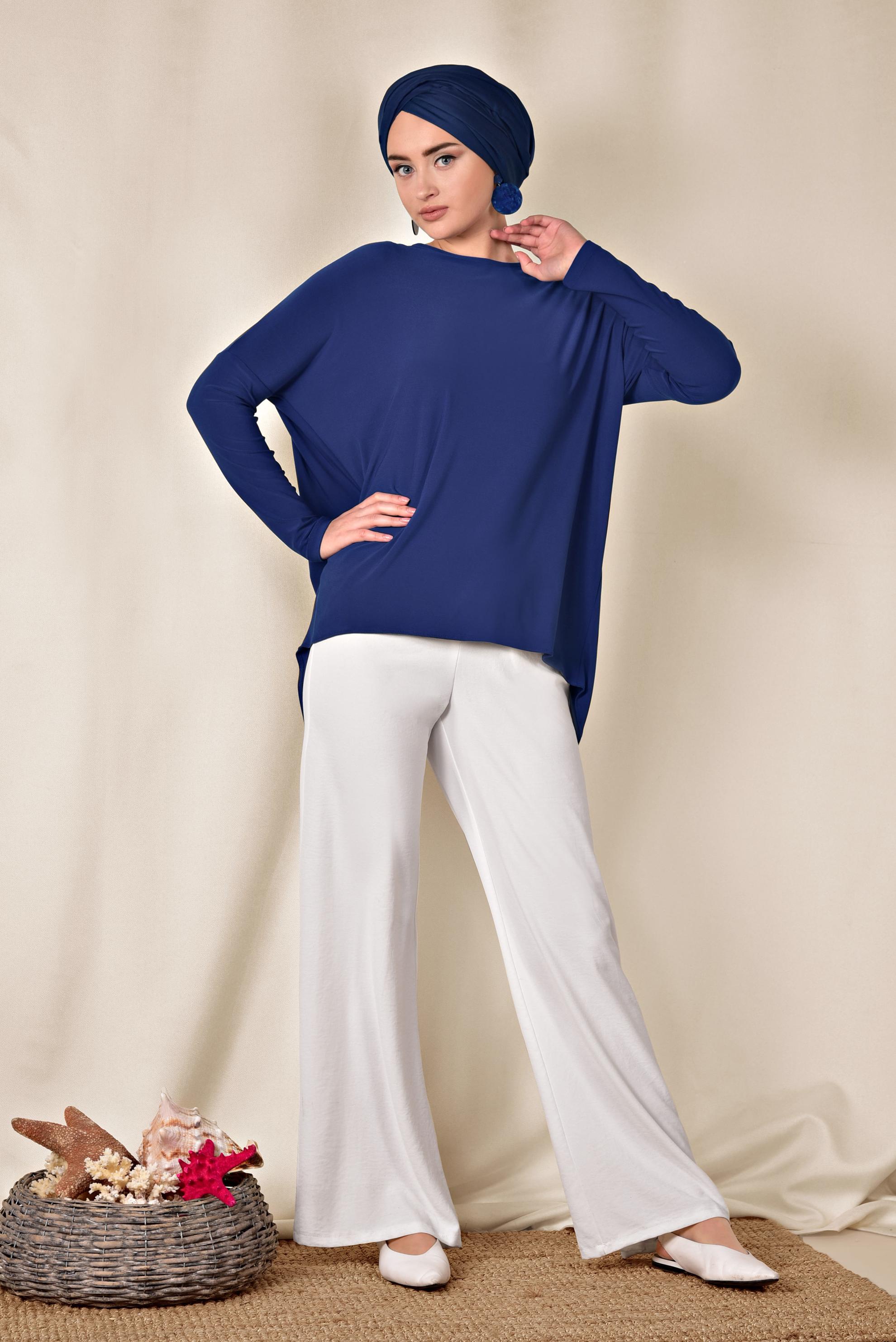 Hijab clothing NAVY BLUE ASYMMETRIC CUT BLOUSE 4919 