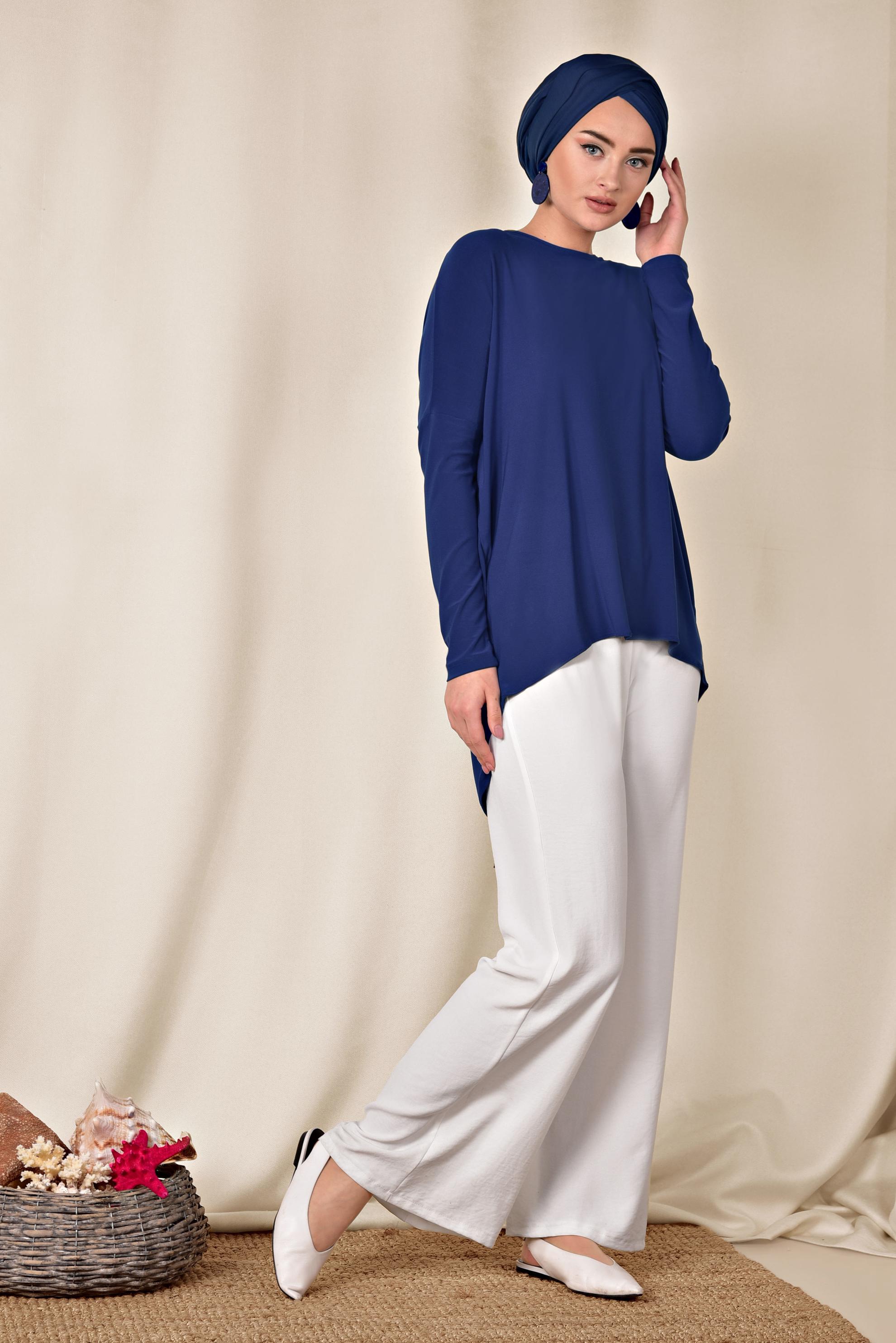 Hijab clothing NAVY BLUE ASYMMETRIC CUT BLOUSE 4919 
