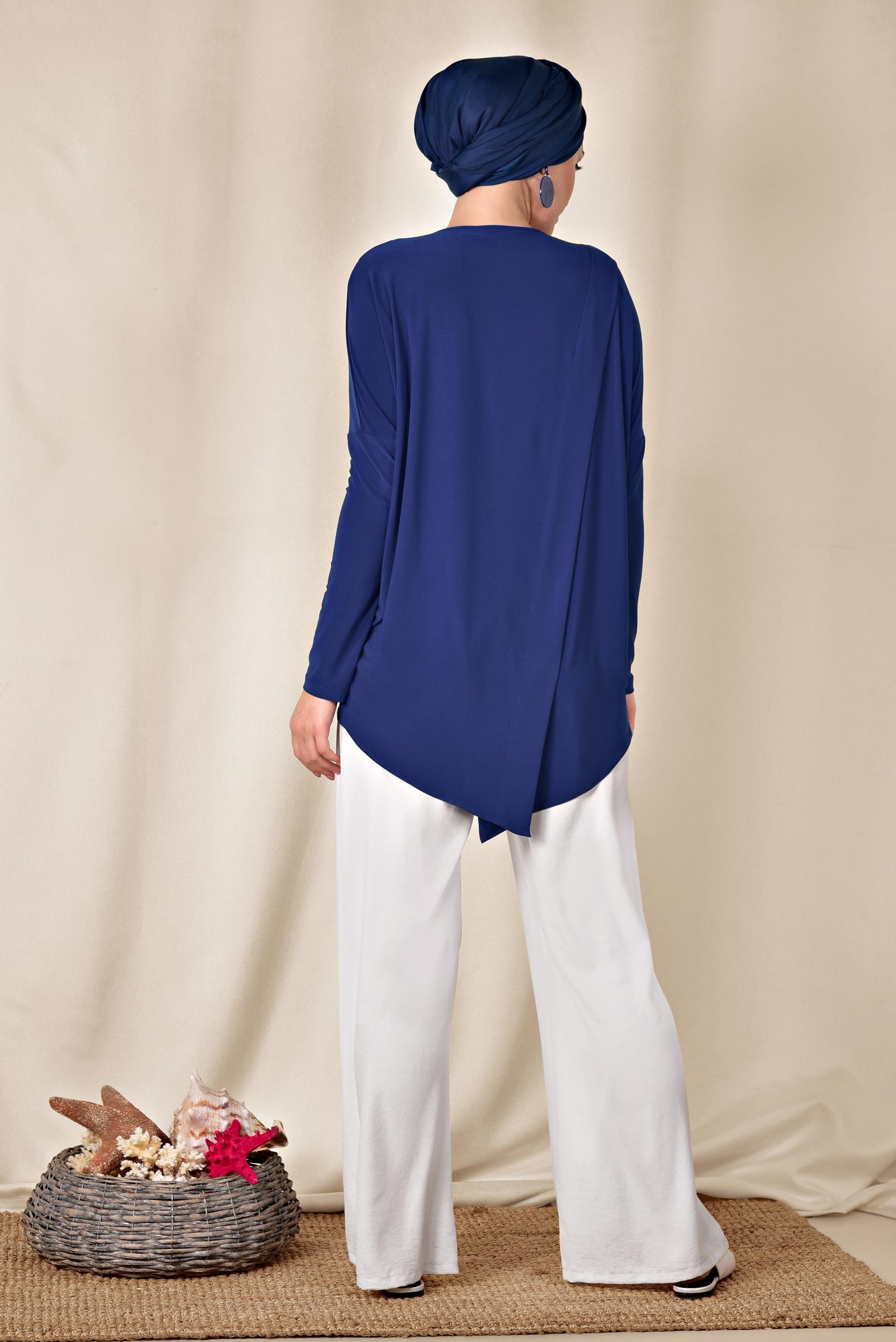 Hijab clothing NAVY BLUE ASYMMETRIC CUT BLOUSE 4919 