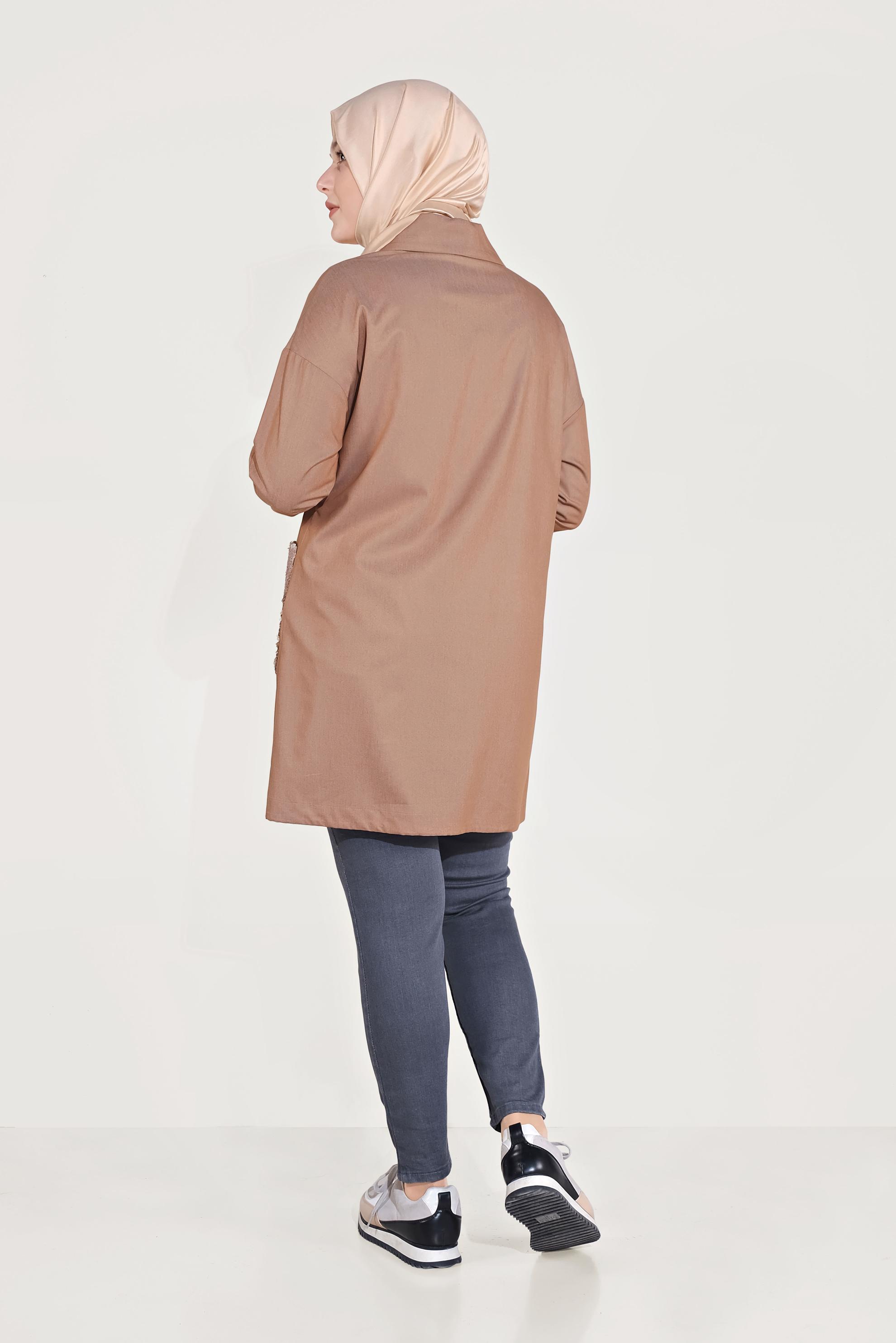 Tesettür giyim KAHVE CEPLERİ PUL PAYET DETAYLI CEKET 40440 