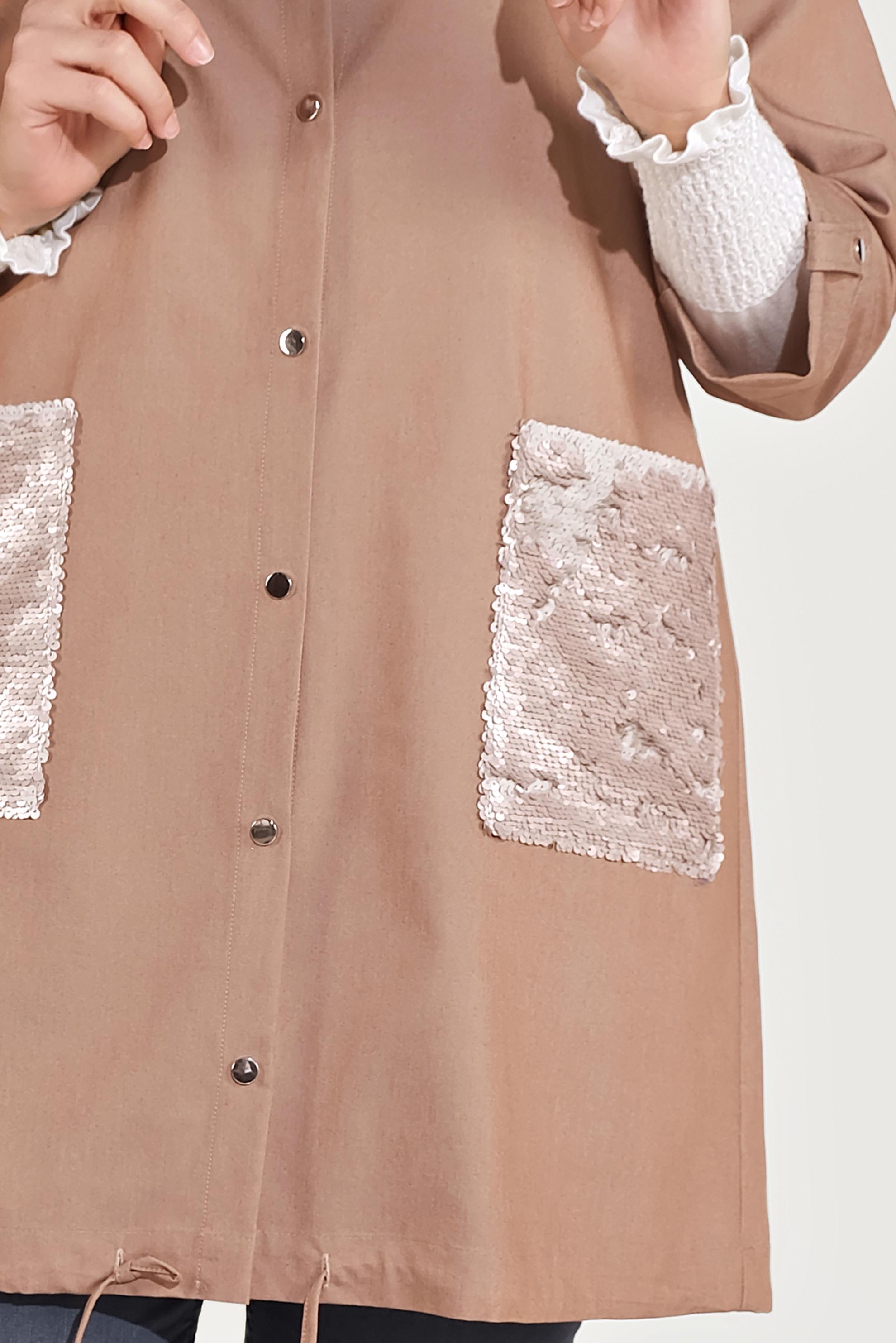 Tesettür giyim KAHVE CEPLERİ PUL PAYET DETAYLI CEKET 40440 