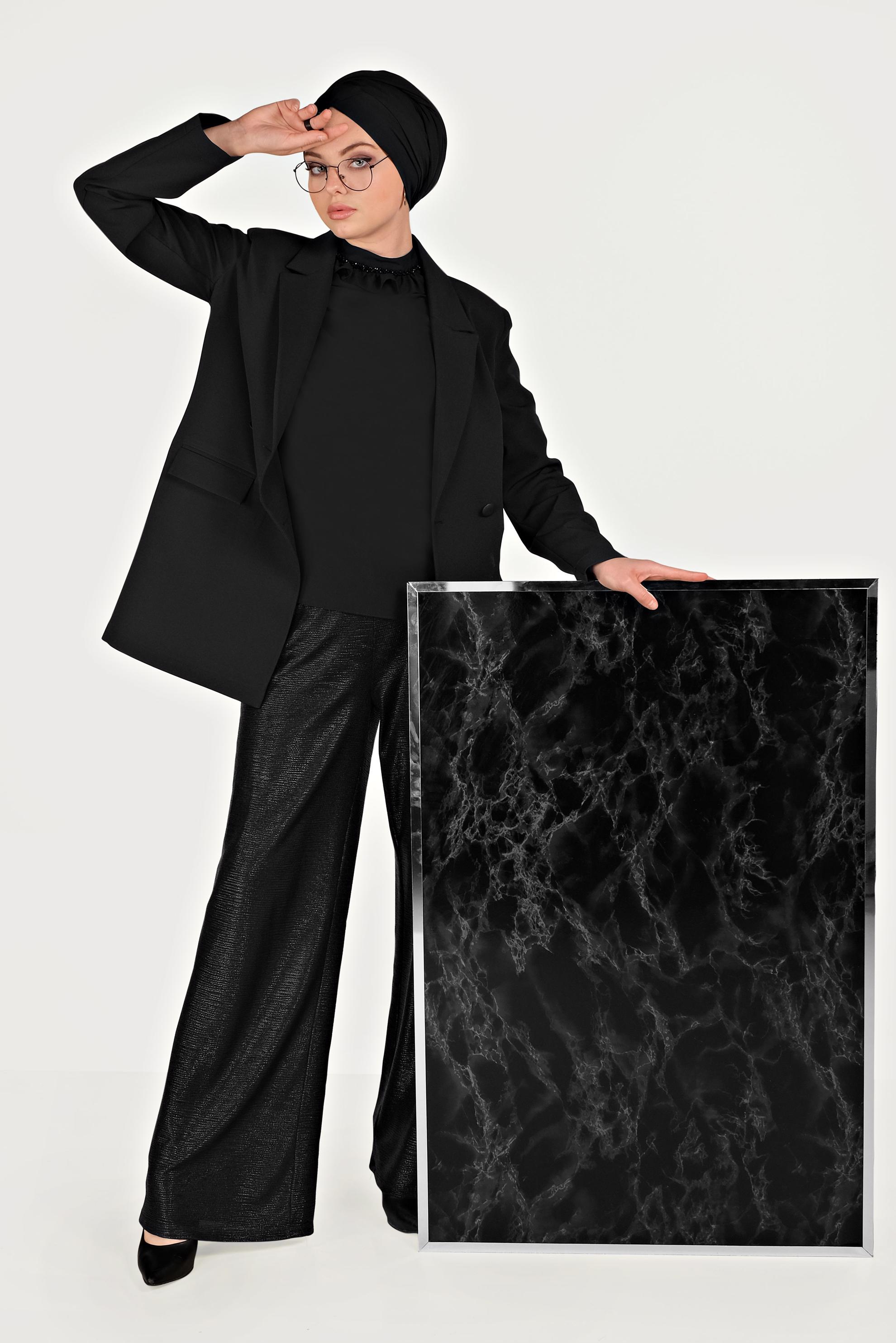 Tesettür giyim SİYAH KRUVAZE DÜĞMELİ CEKET 40557