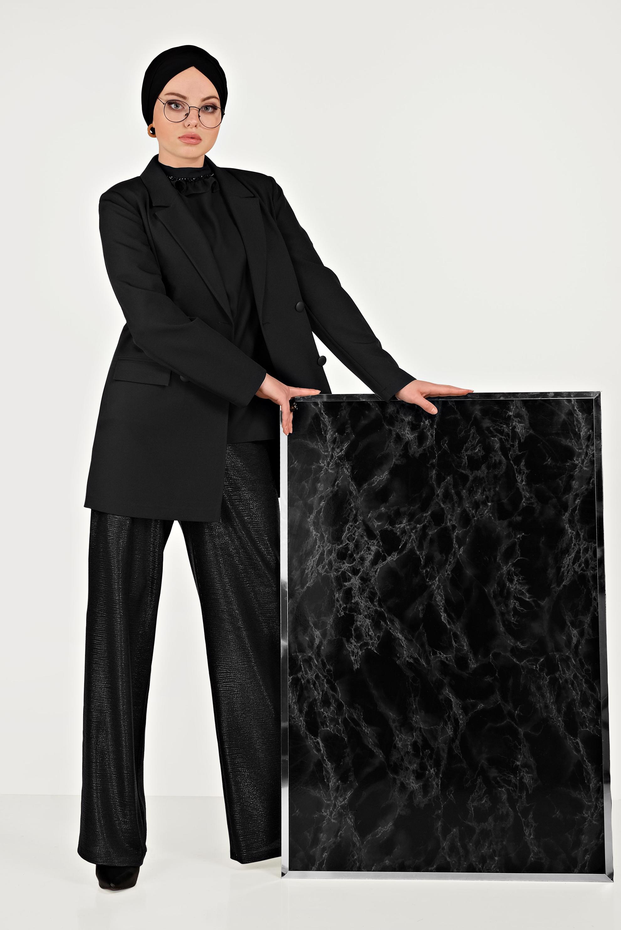 Tesettür giyim SİYAH KRUVAZE DÜĞMELİ CEKET 40557