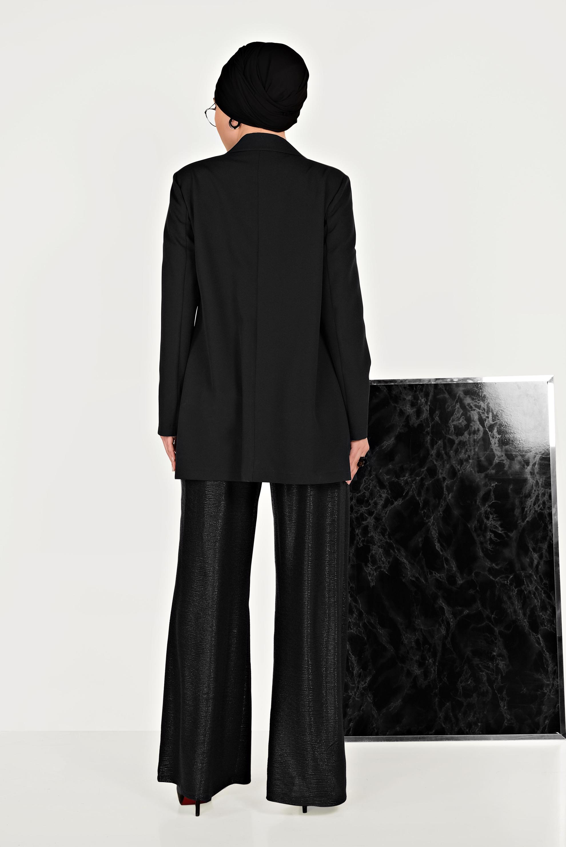 Tesettür giyim SİYAH KRUVAZE DÜĞMELİ CEKET 40557