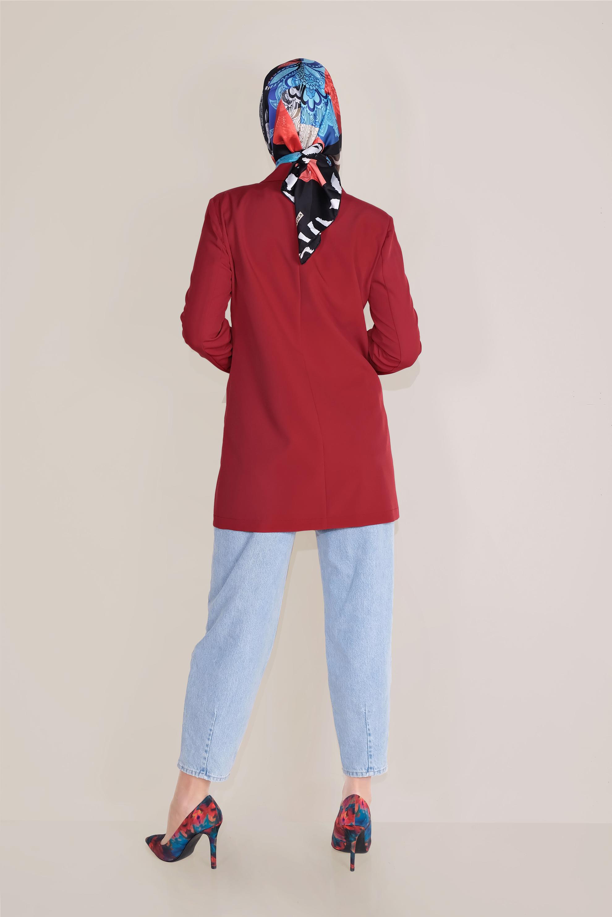 Tesettür giyim KIRMIZI KRUVAZE DÜĞMELİ CEKET 40557