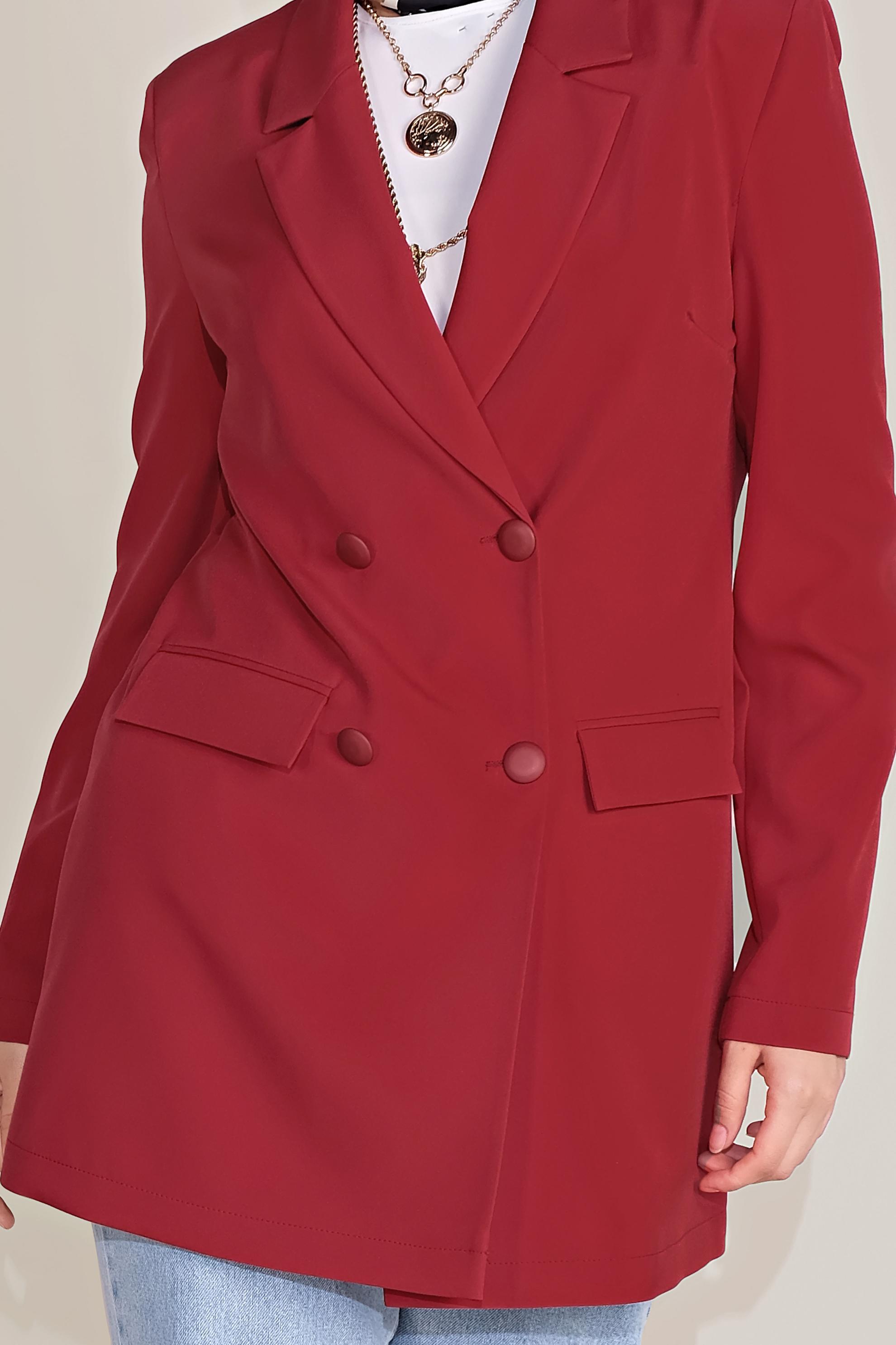 Tesettür giyim KIRMIZI KRUVAZE DÜĞMELİ CEKET 40557