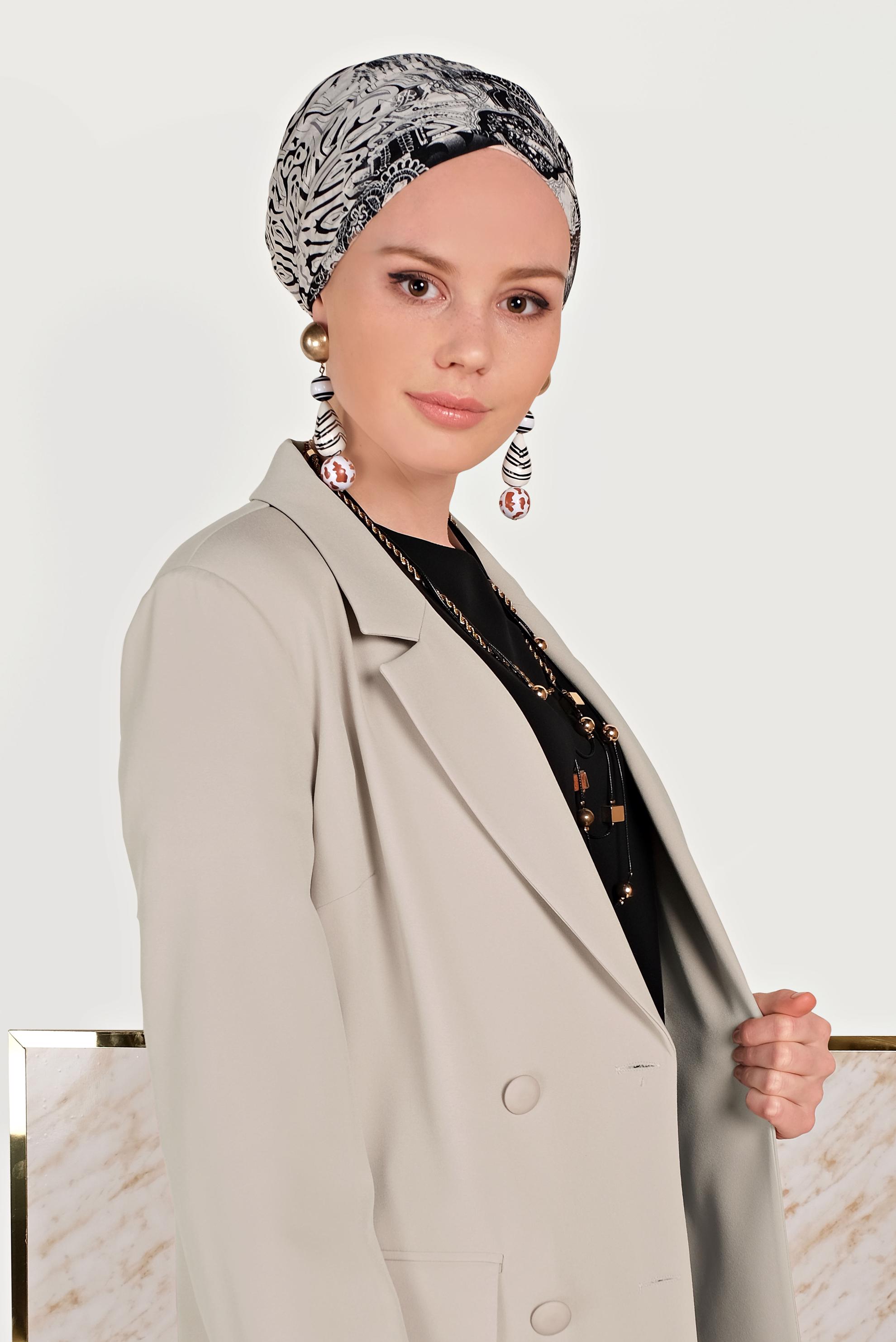 Tesettür giyim BEJ KRUVAZE DÜĞMELİ CEKET 40557