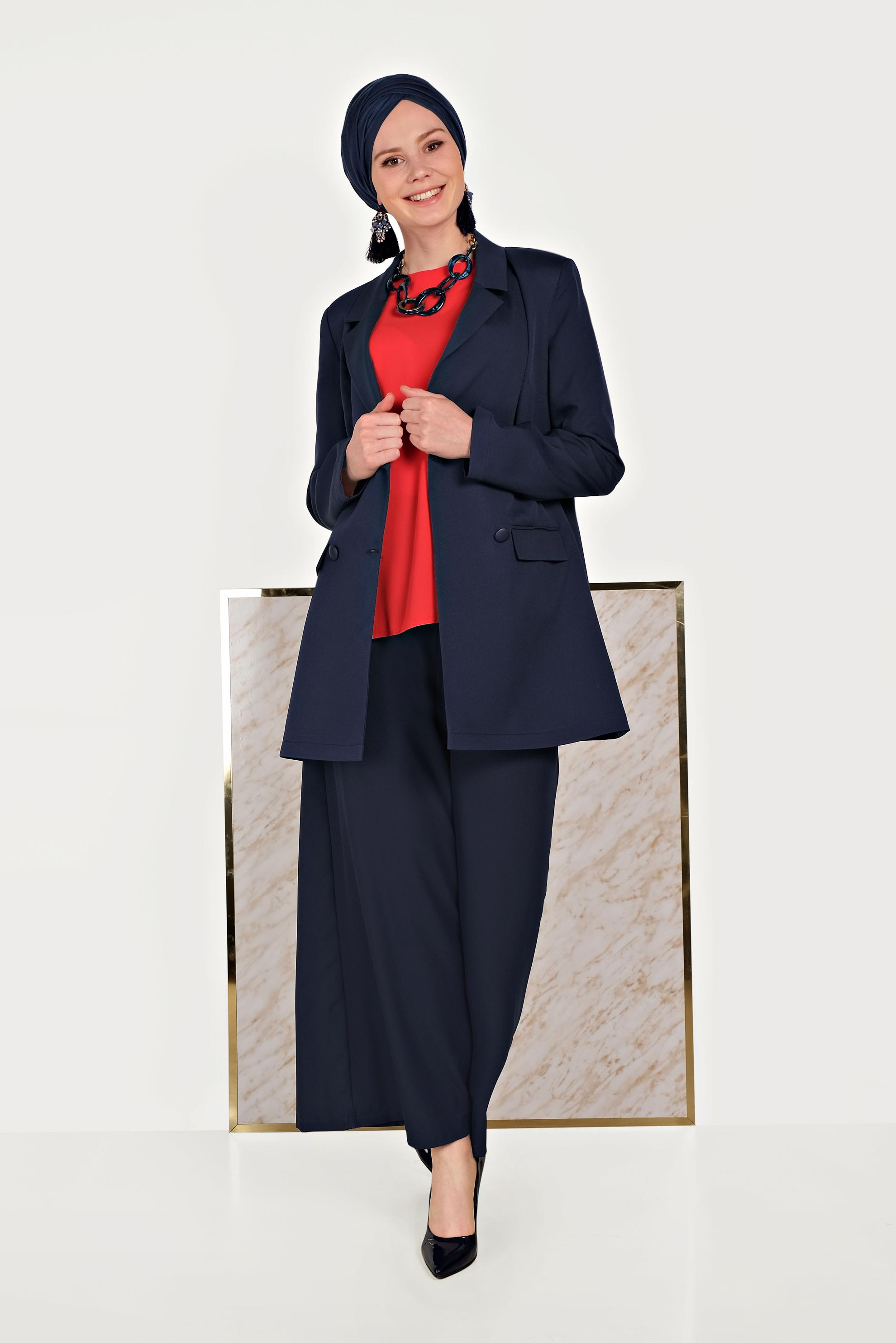 Hijab clothing NAVY BLUE TWILLED AND BUTTONED JACKET 40557