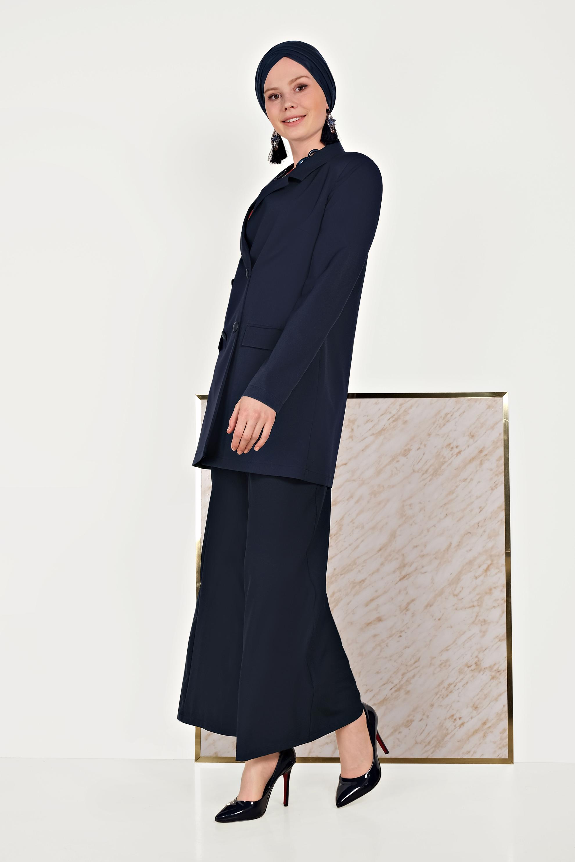 Hijab clothing NAVY BLUE TWILLED AND BUTTONED JACKET 40557