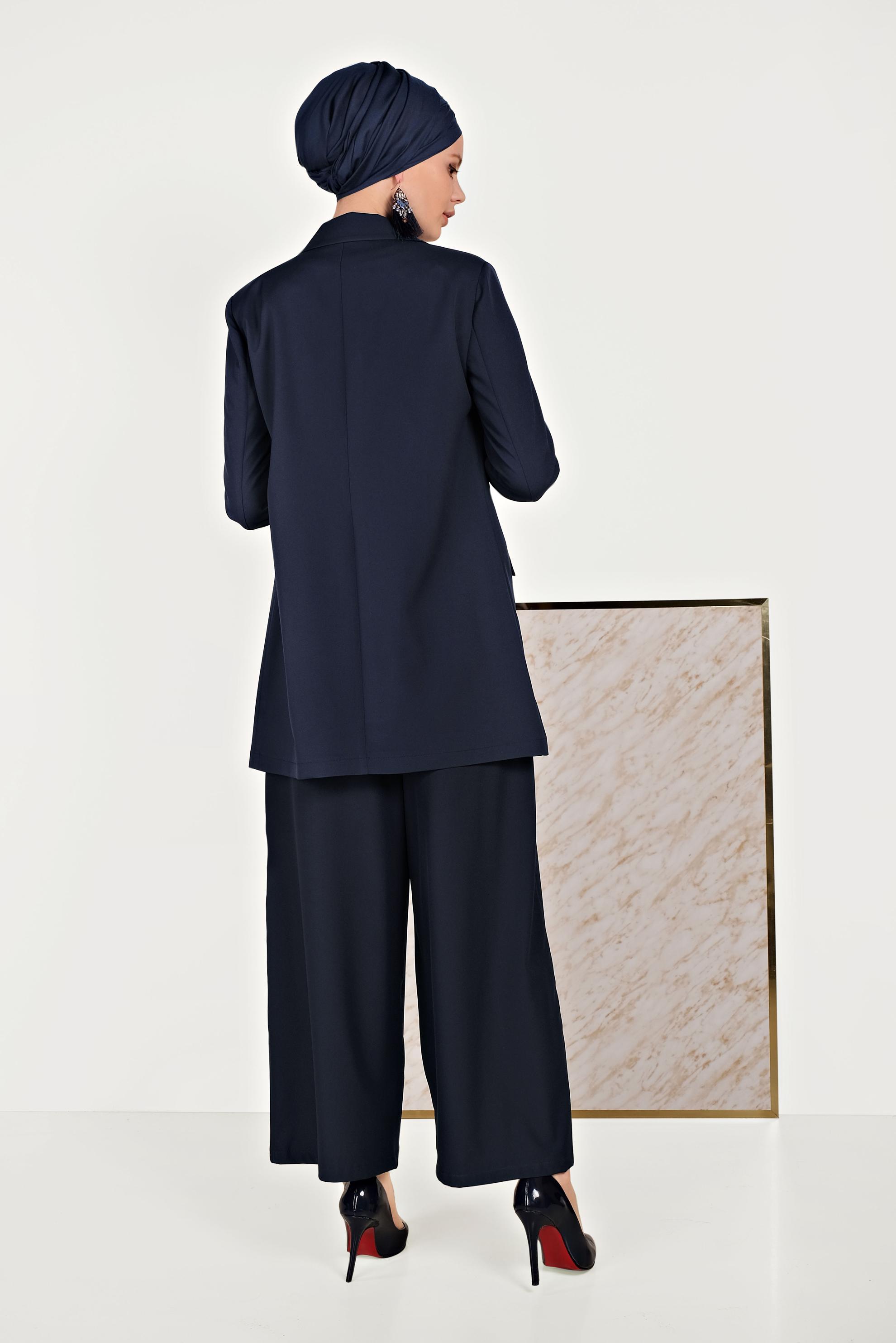 Hijab clothing NAVY BLUE TWILLED AND BUTTONED JACKET 40557