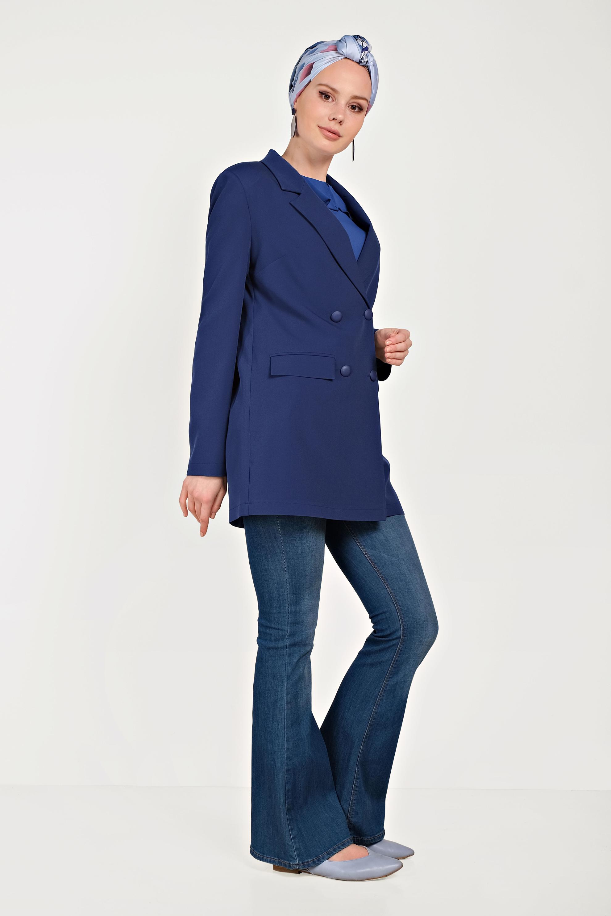 Hijab clothing NAVY BLUE TWILLED AND BUTTONED JACKET 40557