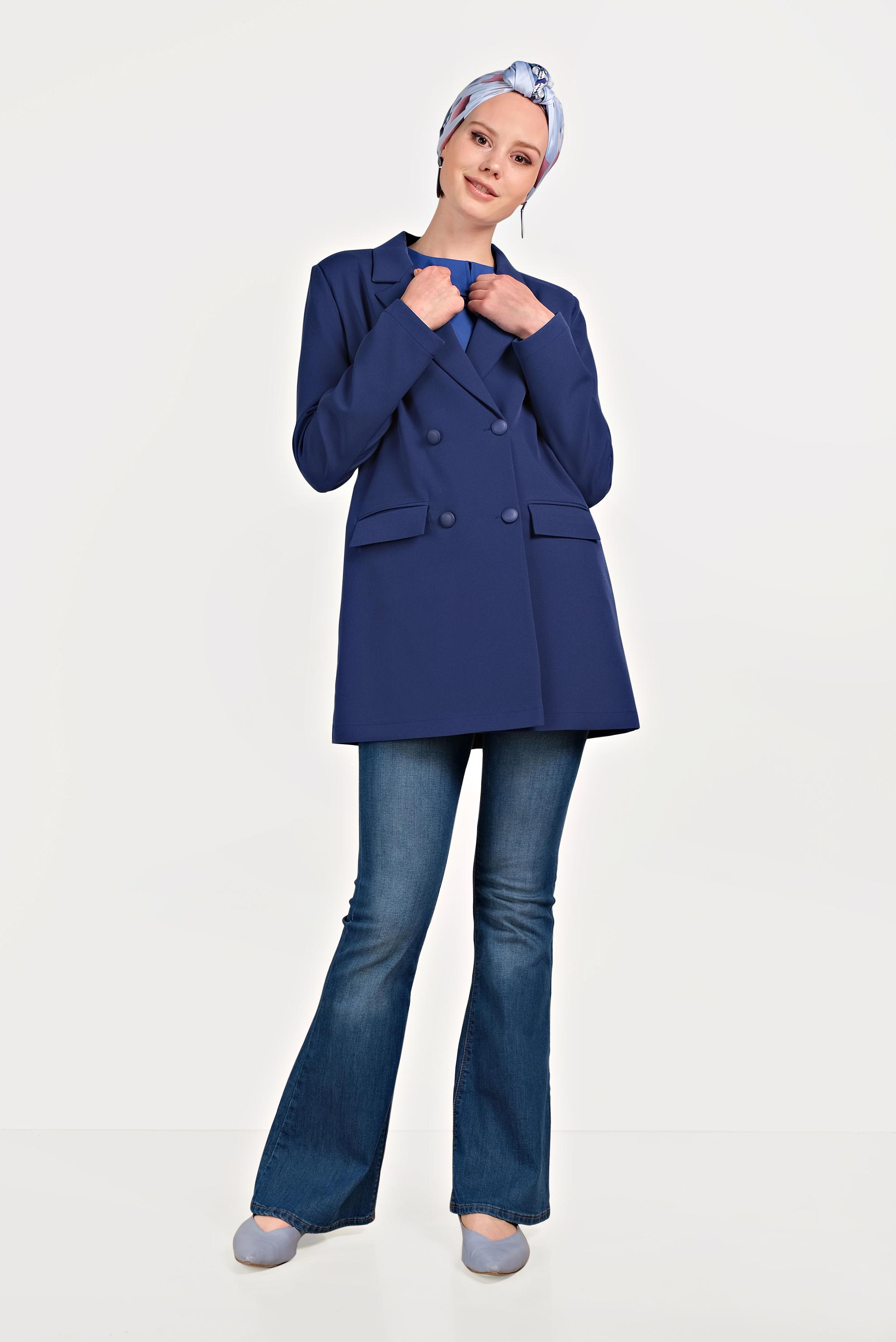Hijab clothing NAVY BLUE TWILLED AND BUTTONED JACKET 40557
