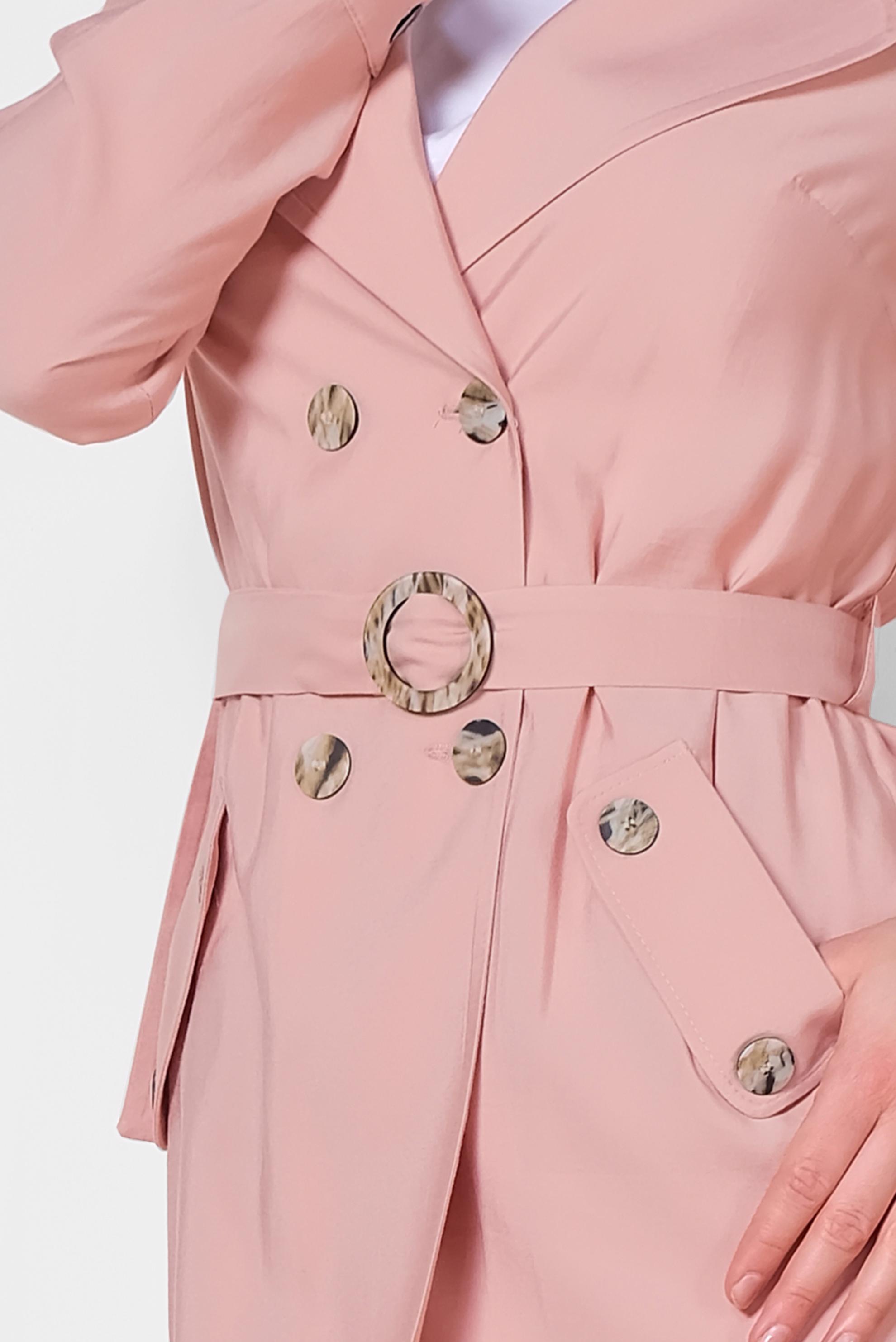 Tesettür giyim PUDRA KRUVAZE YAKA OMUZLARI VOLANLI CEKET 4057