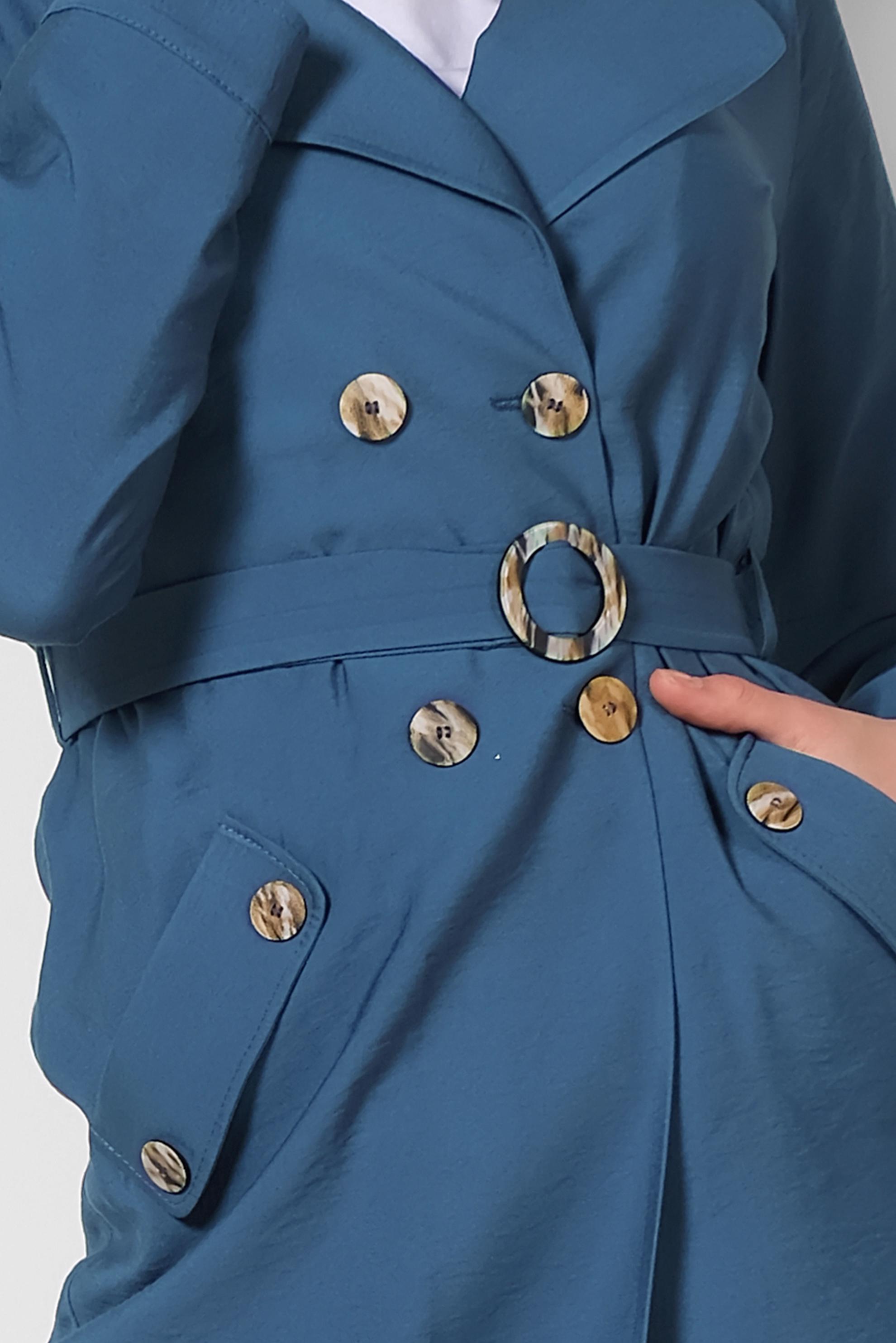 Tesettür giyim LACİVERT KRUVAZE YAKA OMUZLARI VOLANLI CEKET 4057