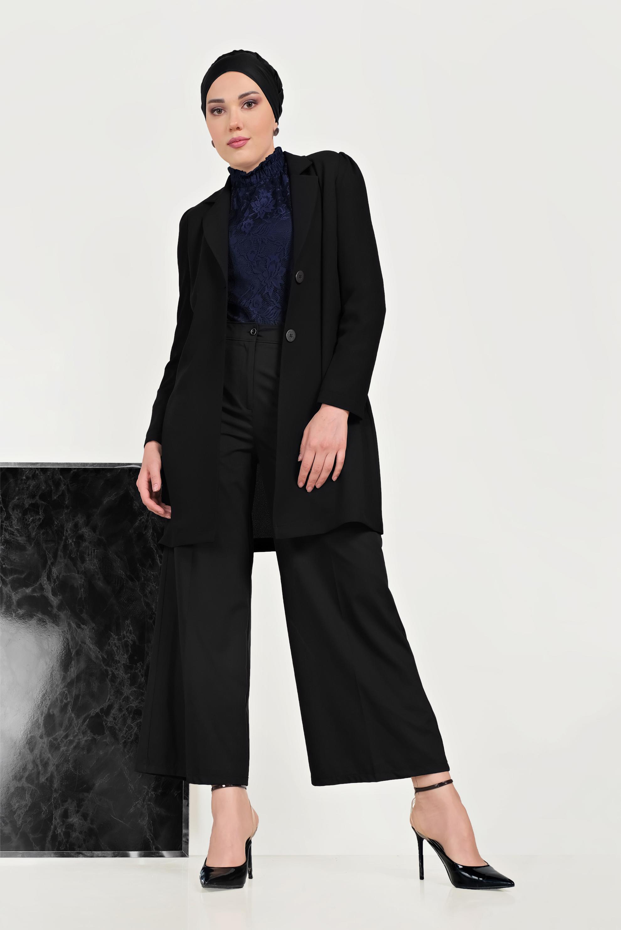 Tesettür giyim SİYAH DÜĞMELİ CEKET 40617 