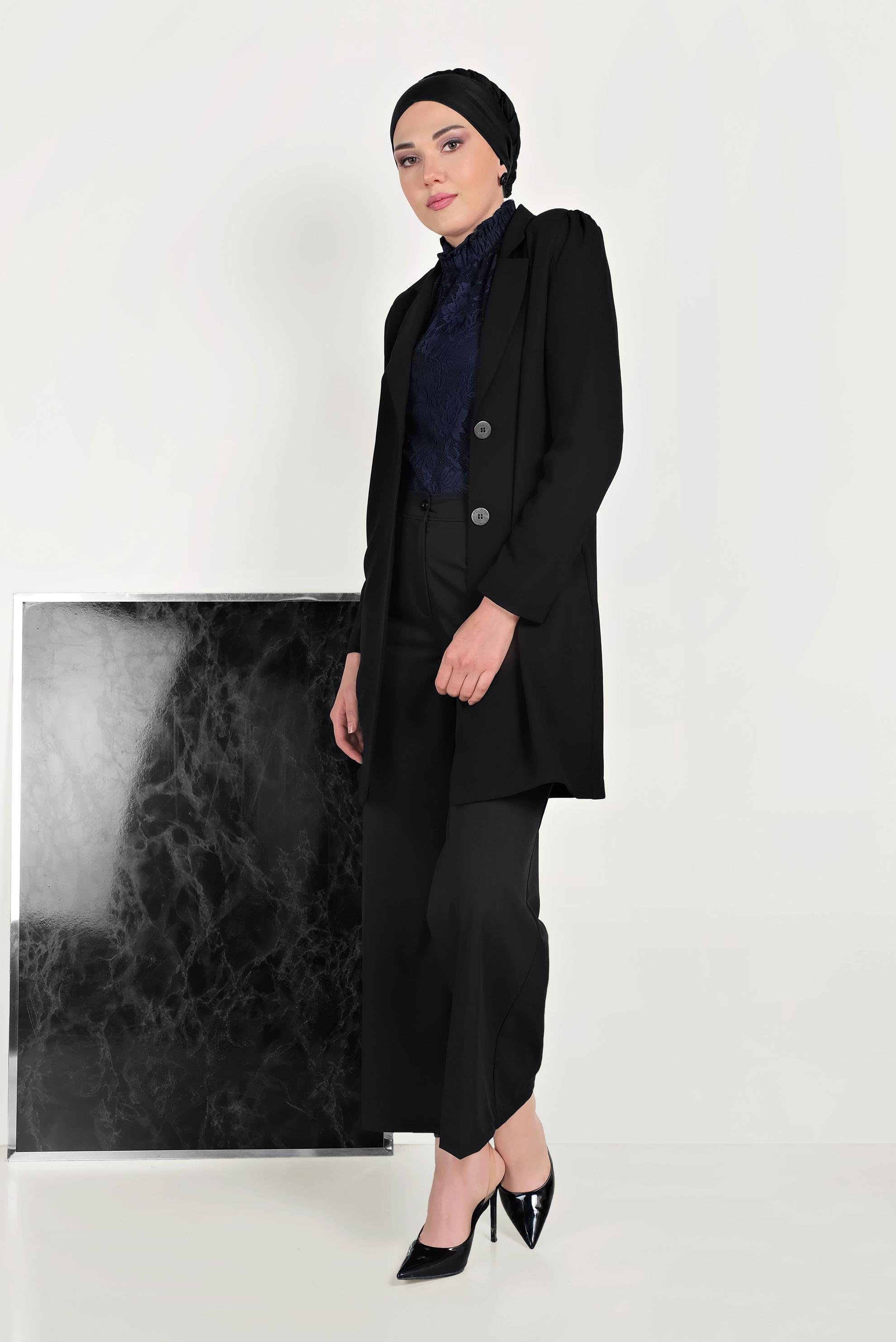 Tesettür giyim SİYAH DÜĞMELİ CEKET 40617 