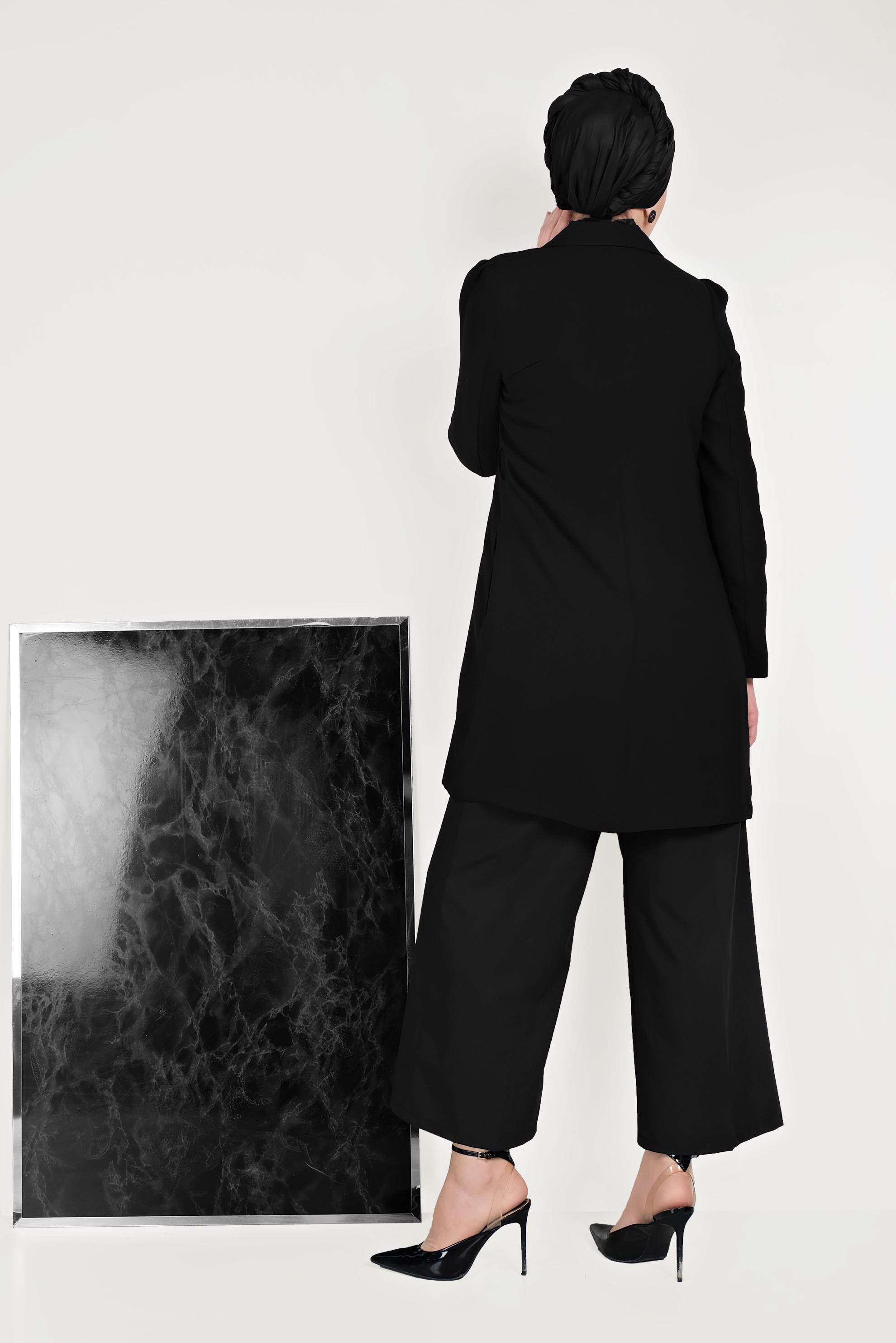 Tesettür giyim SİYAH DÜĞMELİ CEKET 40617 