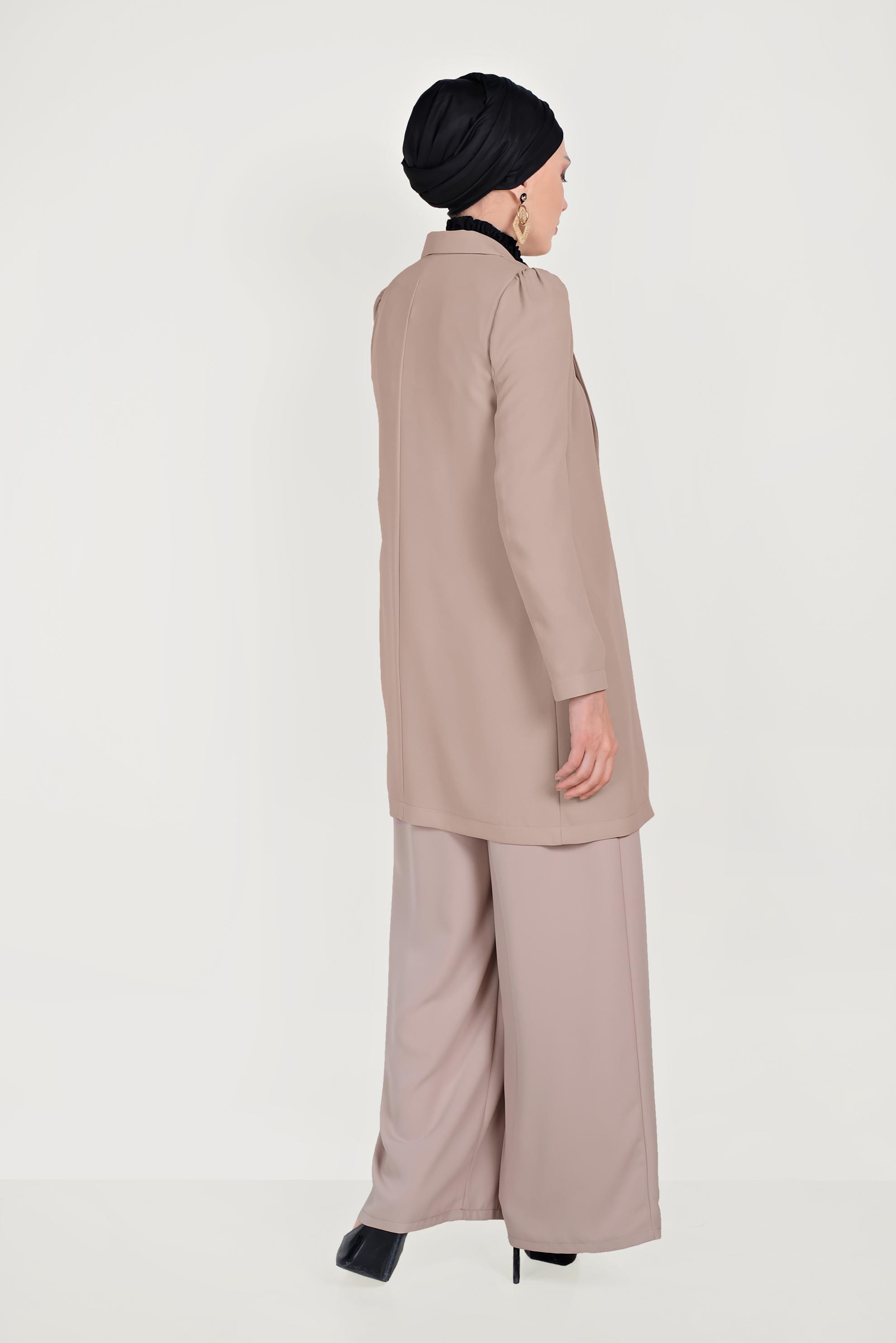 Tesettür giyim BEJ DÜĞMELİ CEKET 40617 