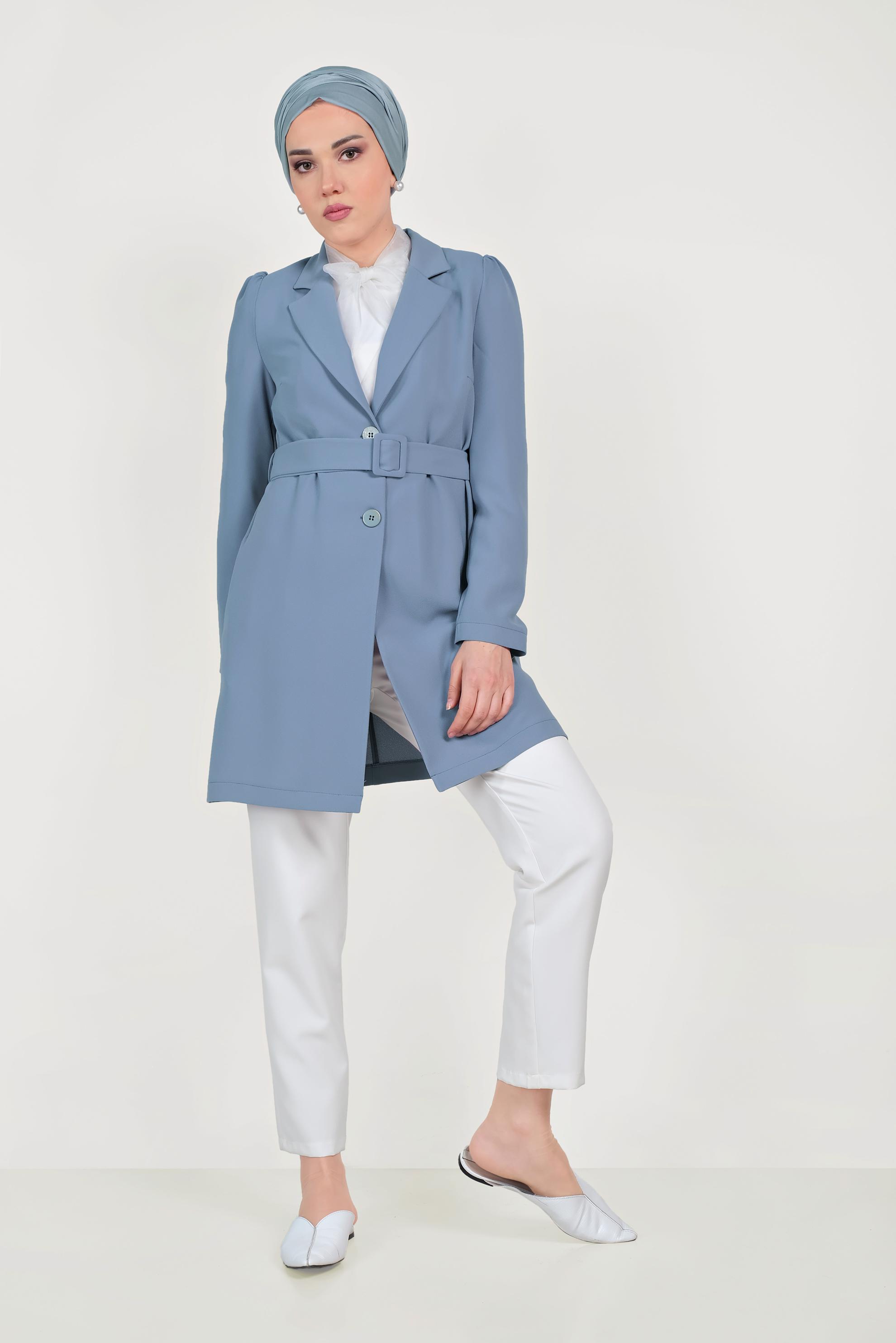 Tesettür giyim MAVİ DÜĞMELİ CEKET 40617 