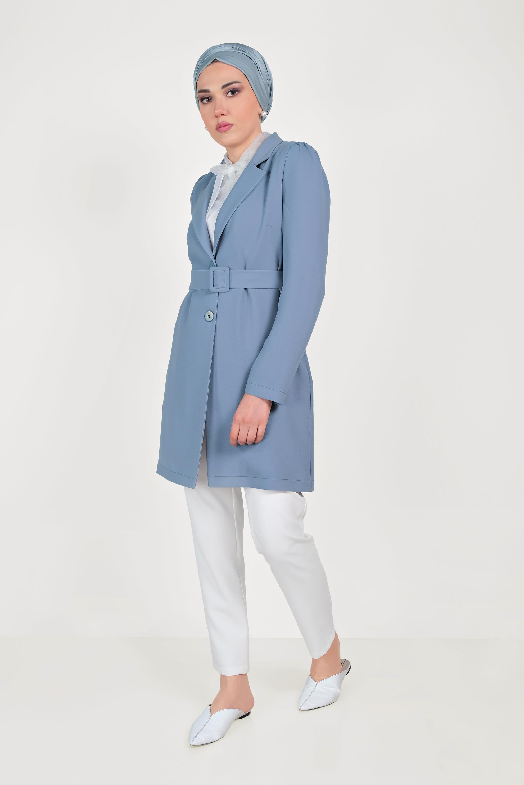 Tesettür giyim MAVİ DÜĞMELİ CEKET 40617 