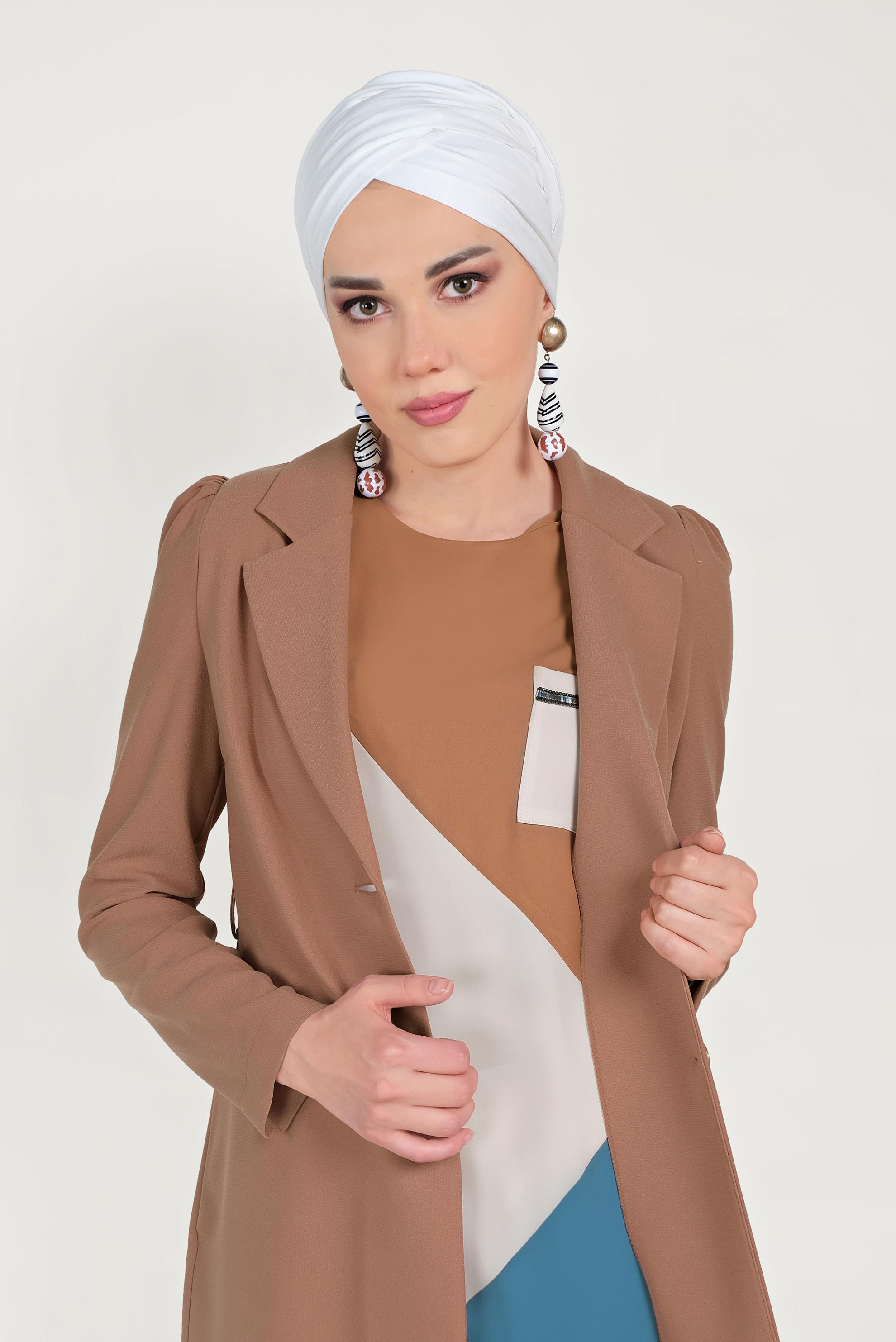 Tesettür giyim KAHVE DÜĞMELİ CEKET 40617 
