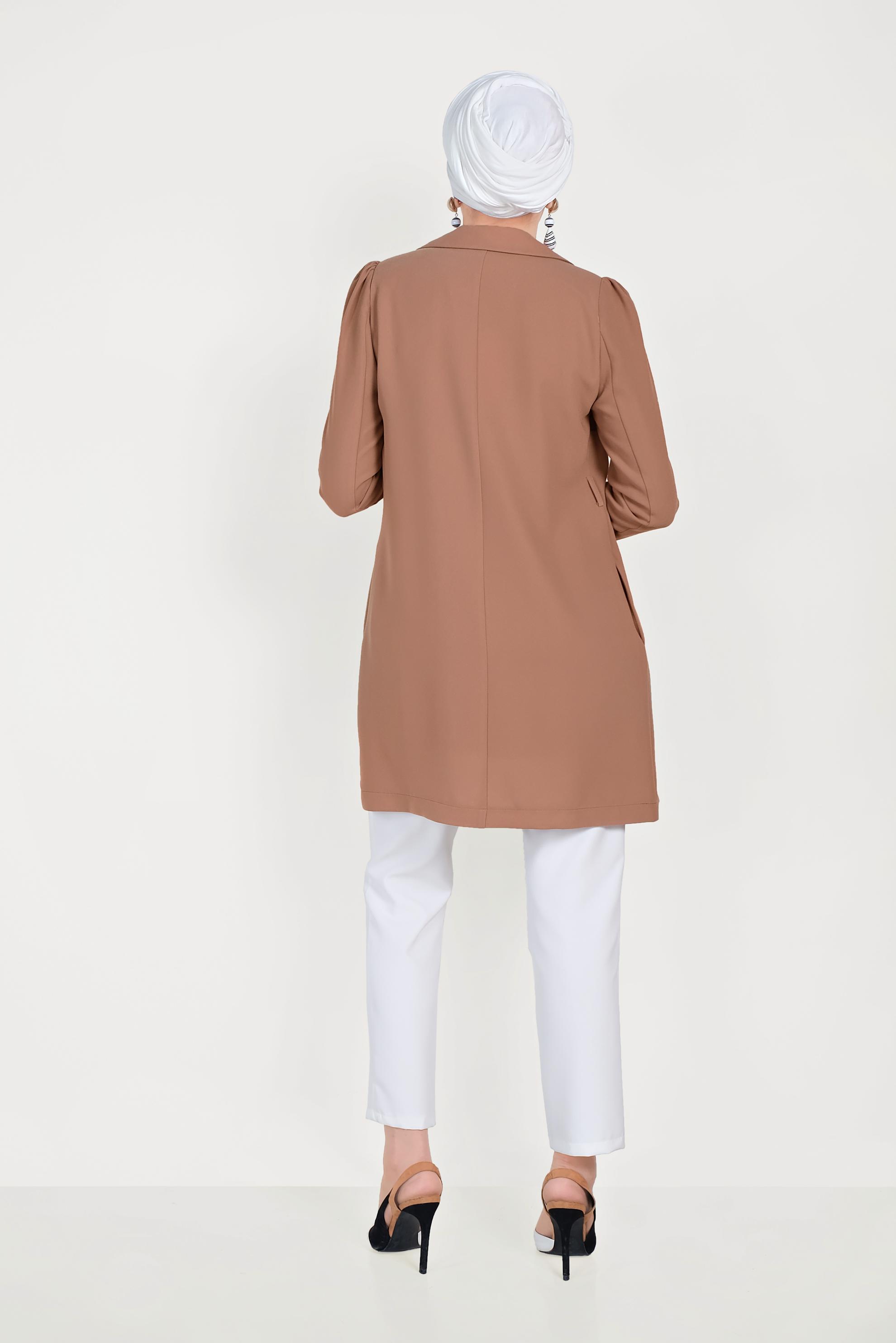 Tesettür giyim KAHVE DÜĞMELİ CEKET 40617 
