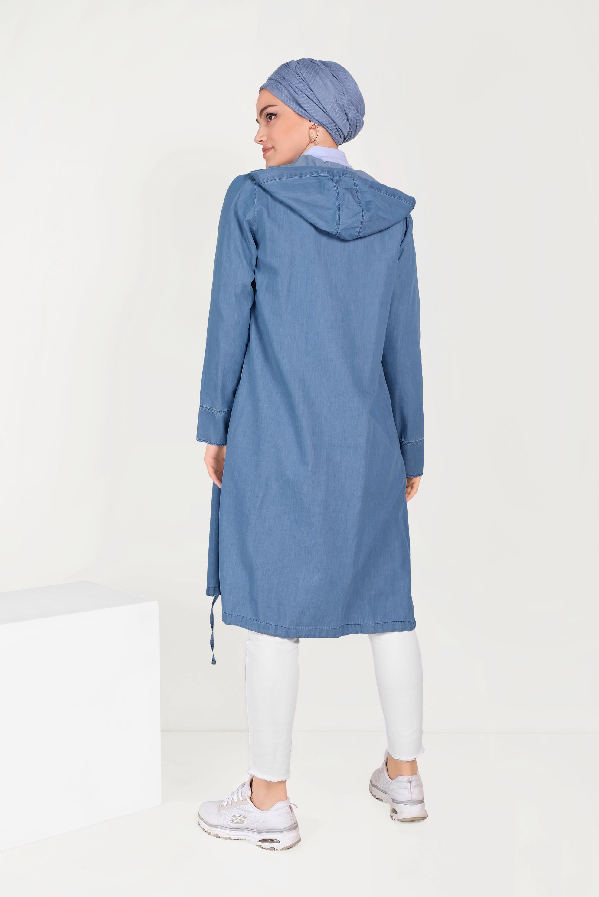 Tesettür giyim LACİVERT ETEK UCU BÜZGÜLÜ DENİM GİYÇIK 40640