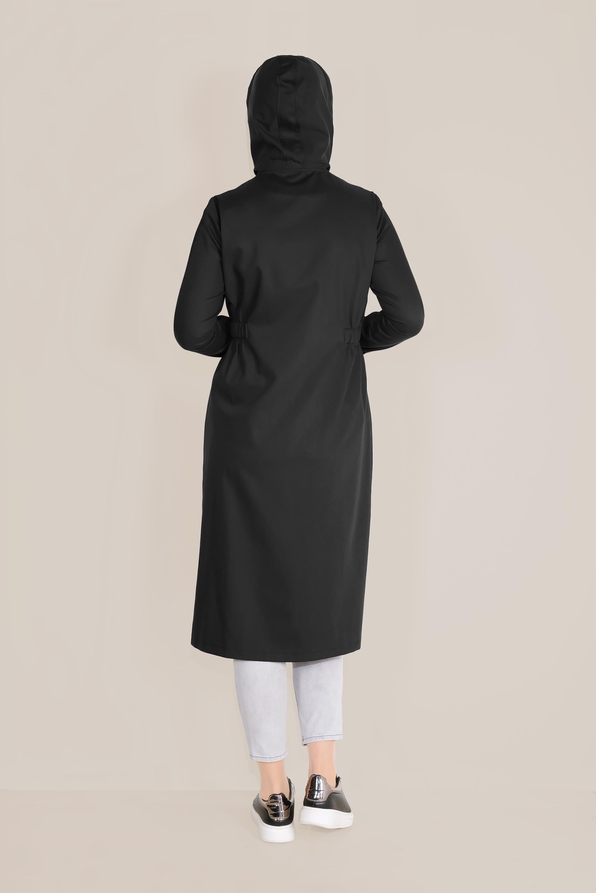 Tesettür giyim SİYAH FİLE DETAYLI KAPÜŞONLU GİY ÇIK 40666